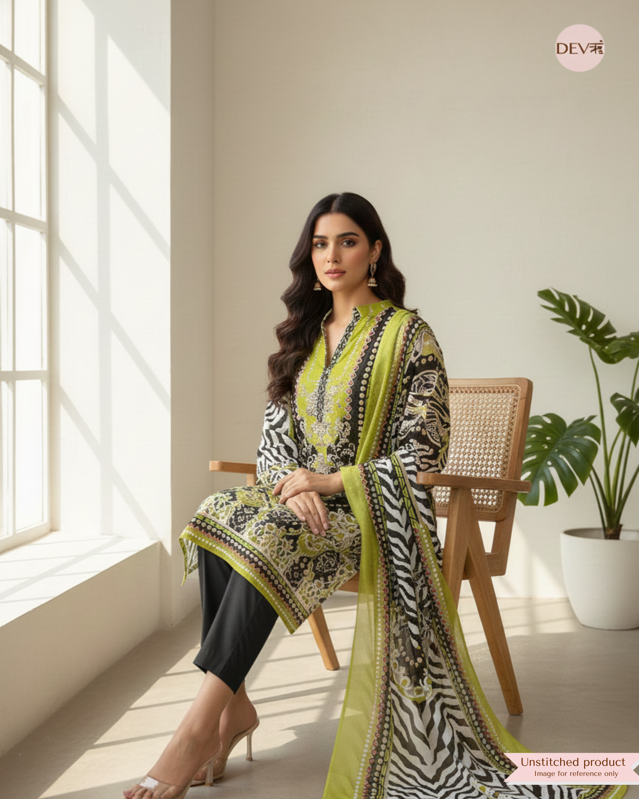 Green Cotton Printed Unstitched -Set Of 3 {10032}