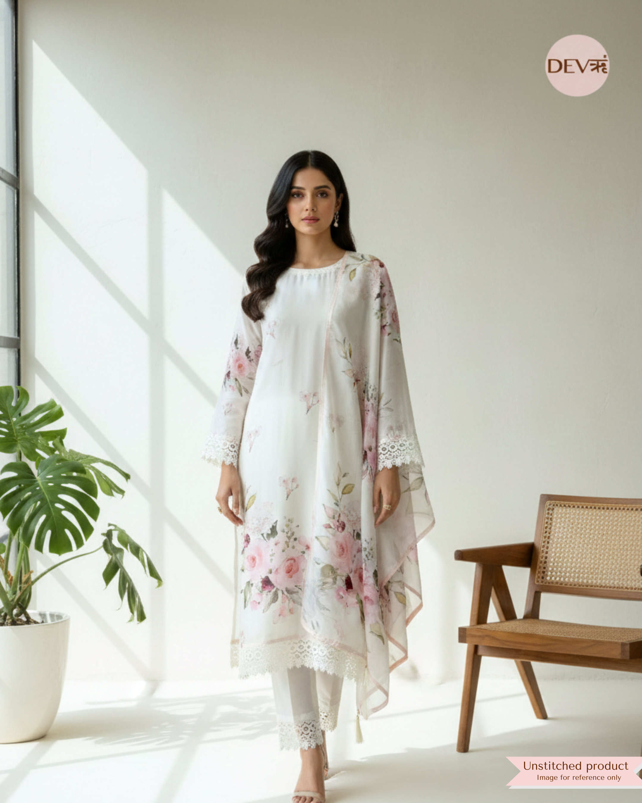 Glass silk Printed Semi Stitched Hand Embroidered -Set Of 3 {11057}