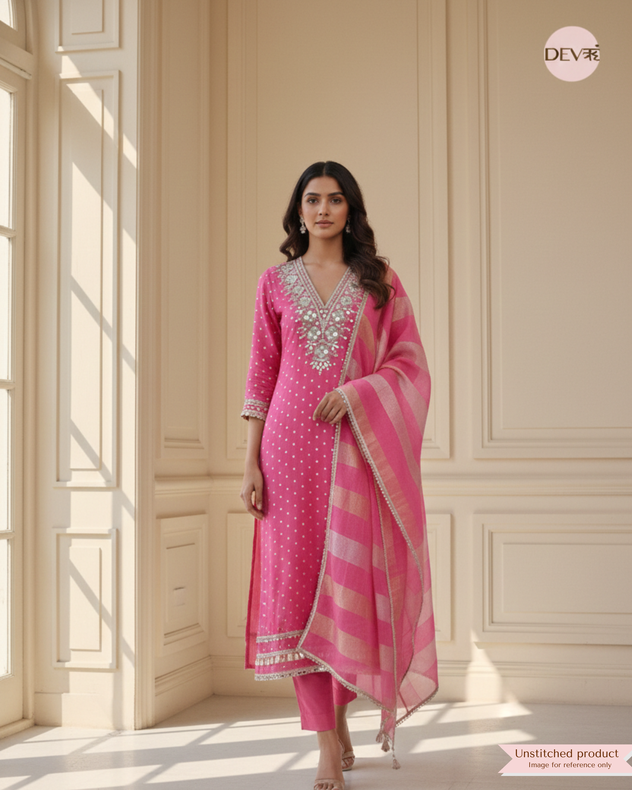 Pink Tissue Silk Embroidered Unstitched 3-Piece Suit (Devri – D.No 12382)