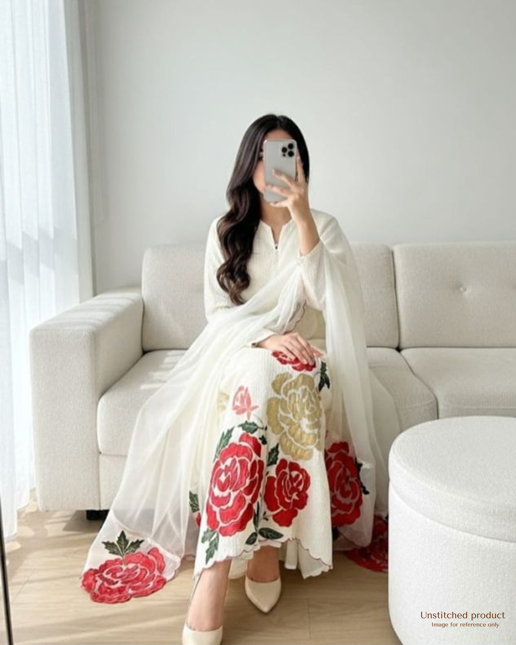 White Roman Silk Unstitched -Set Of 3 - {7773}
