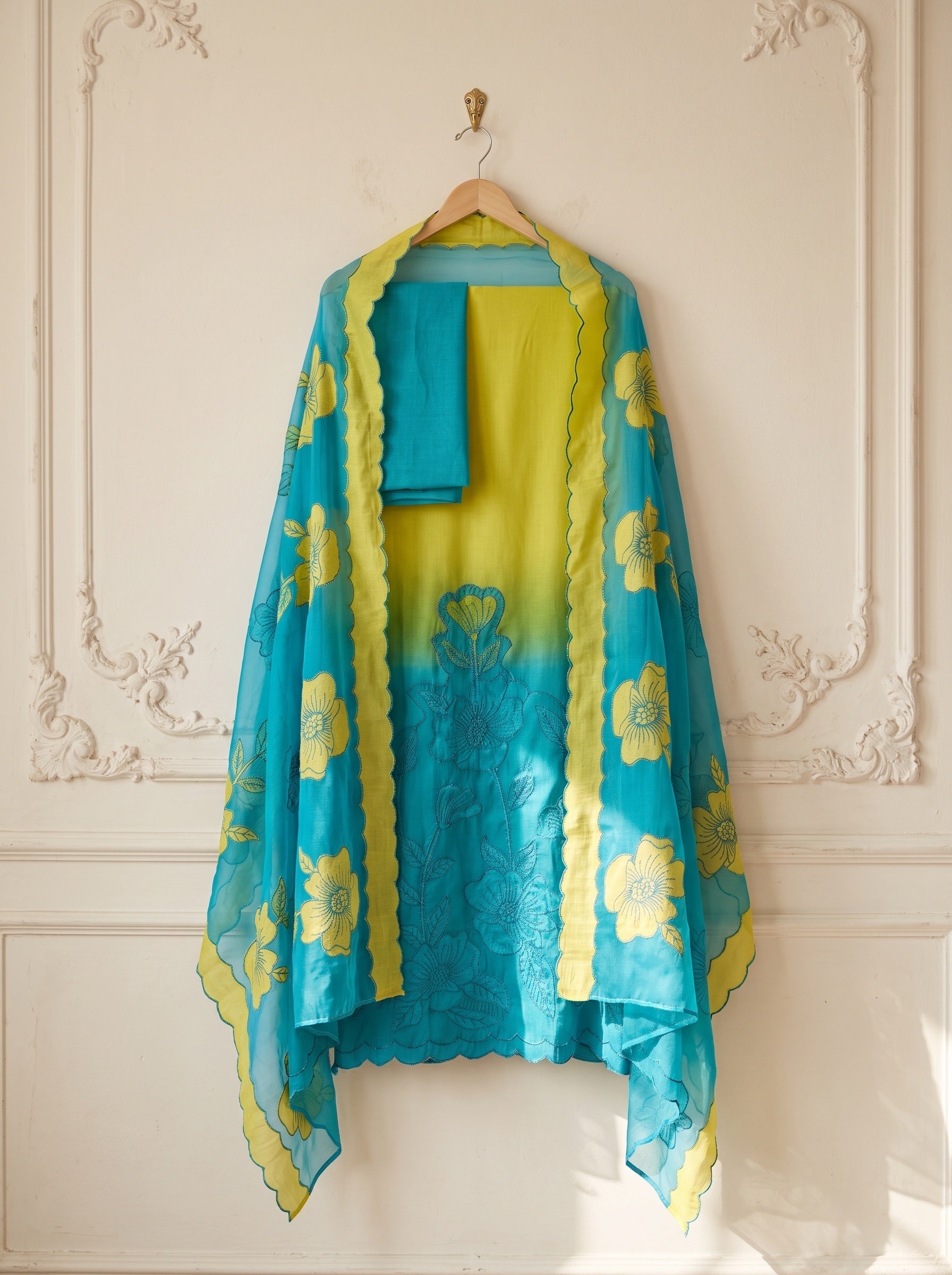 Lime Muslin Printed Unstitched 3-Piece Suit (Devri – D.No 13786)