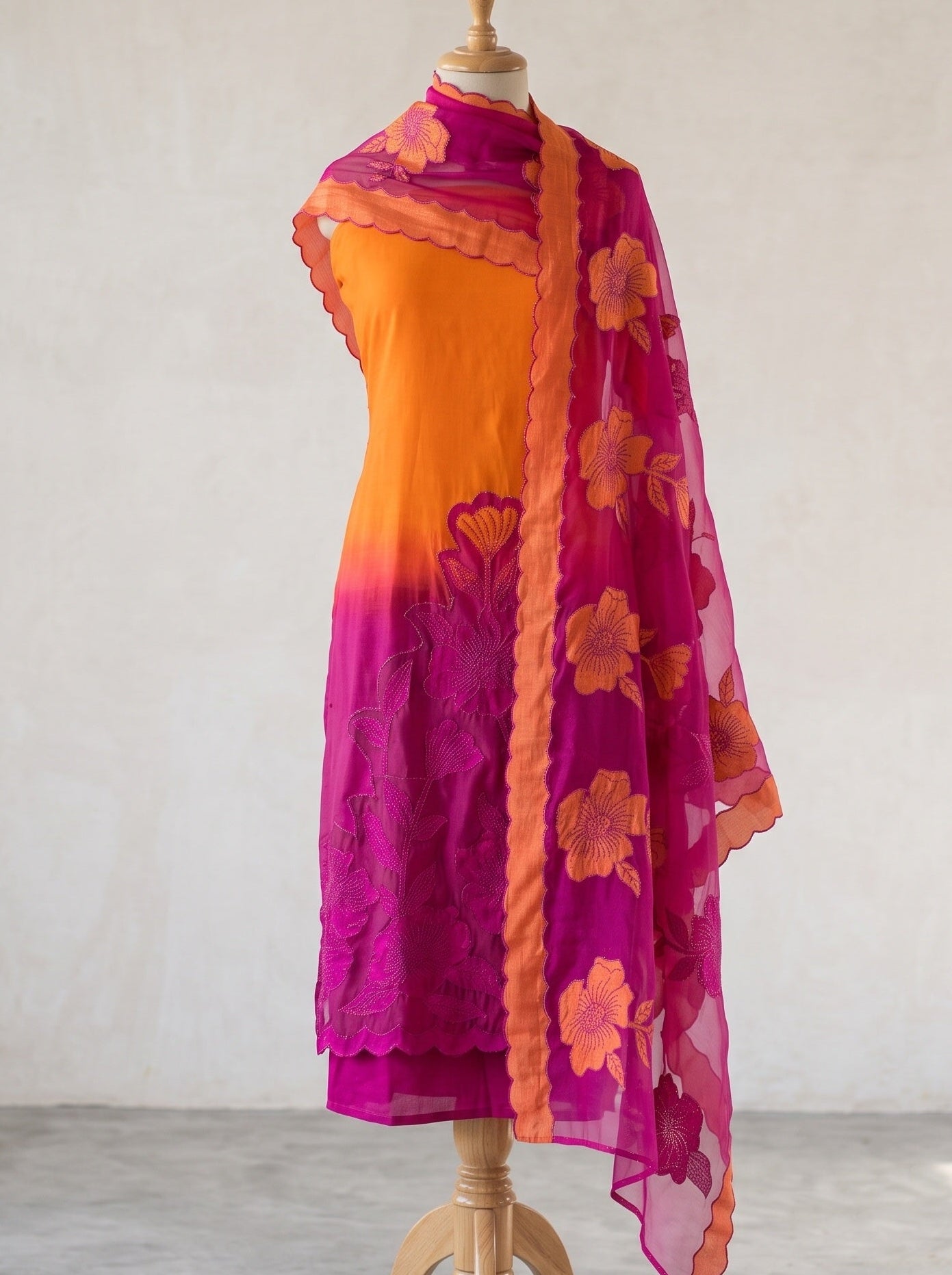 Orange Muslin Embroidered Unstitched 3-Piece Suit (Devri – D.No 13787)