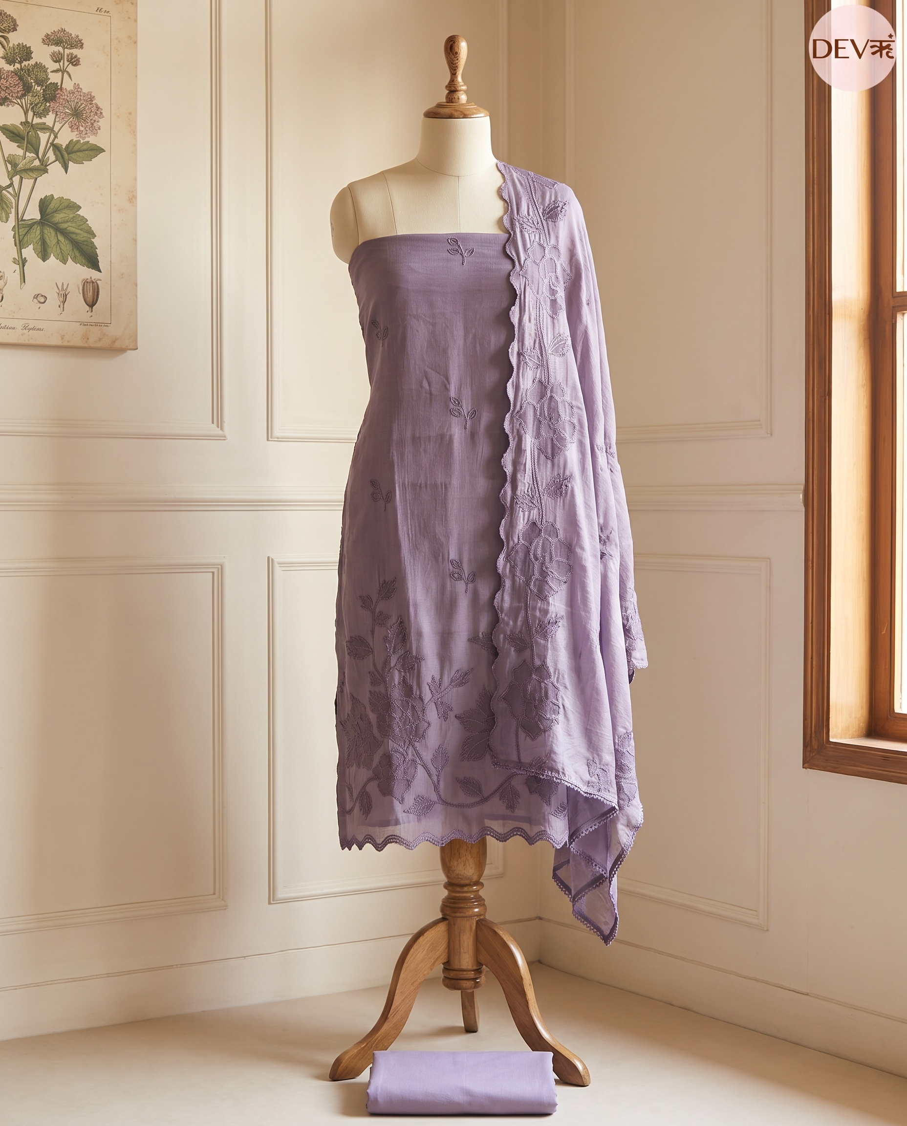 Purple Mul Chanderi Embroidered Unstitched 3-Piece Suit (Devri – D.No 13440)