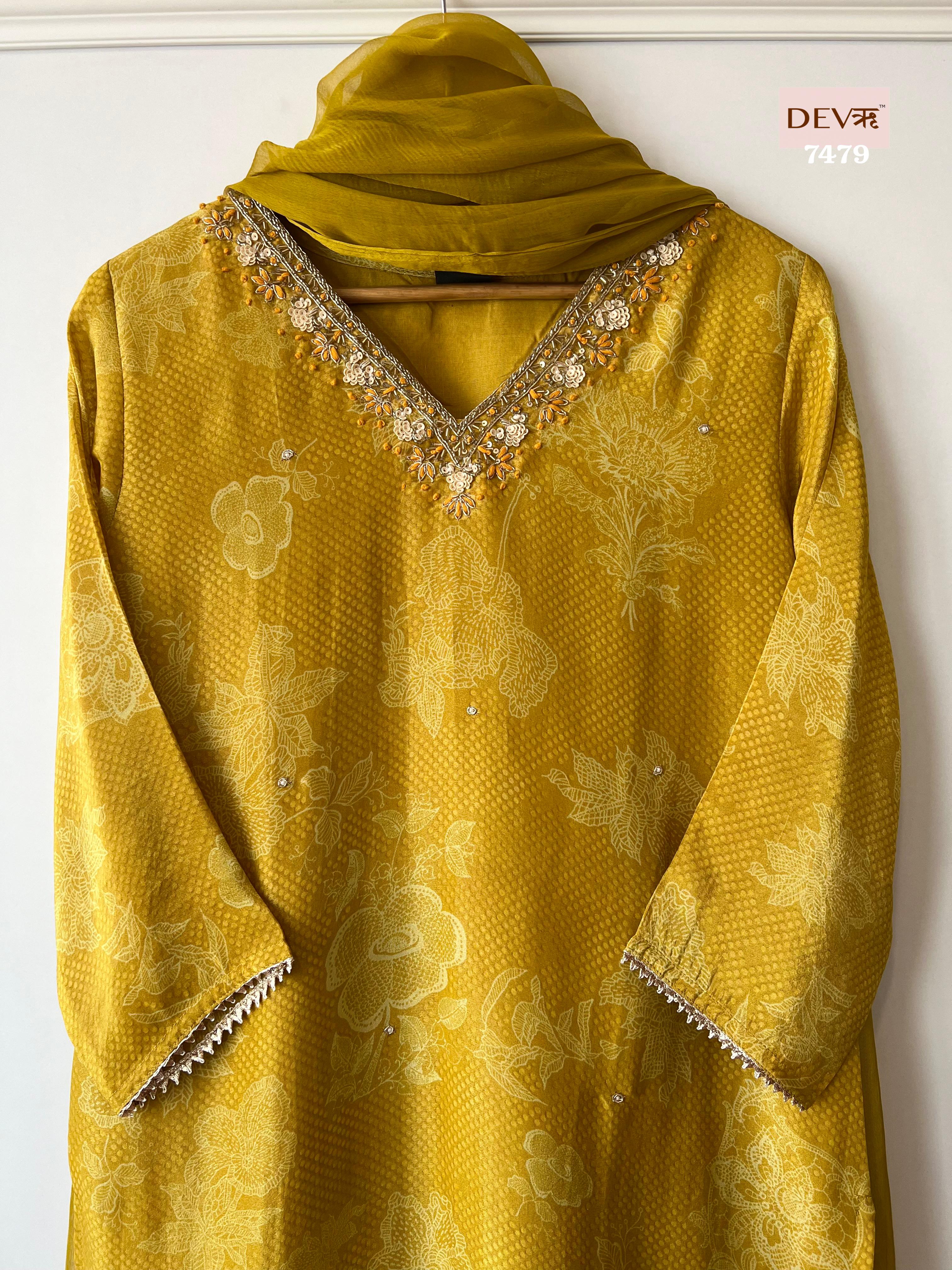 Mustard tissue silk Suit Set {7479}