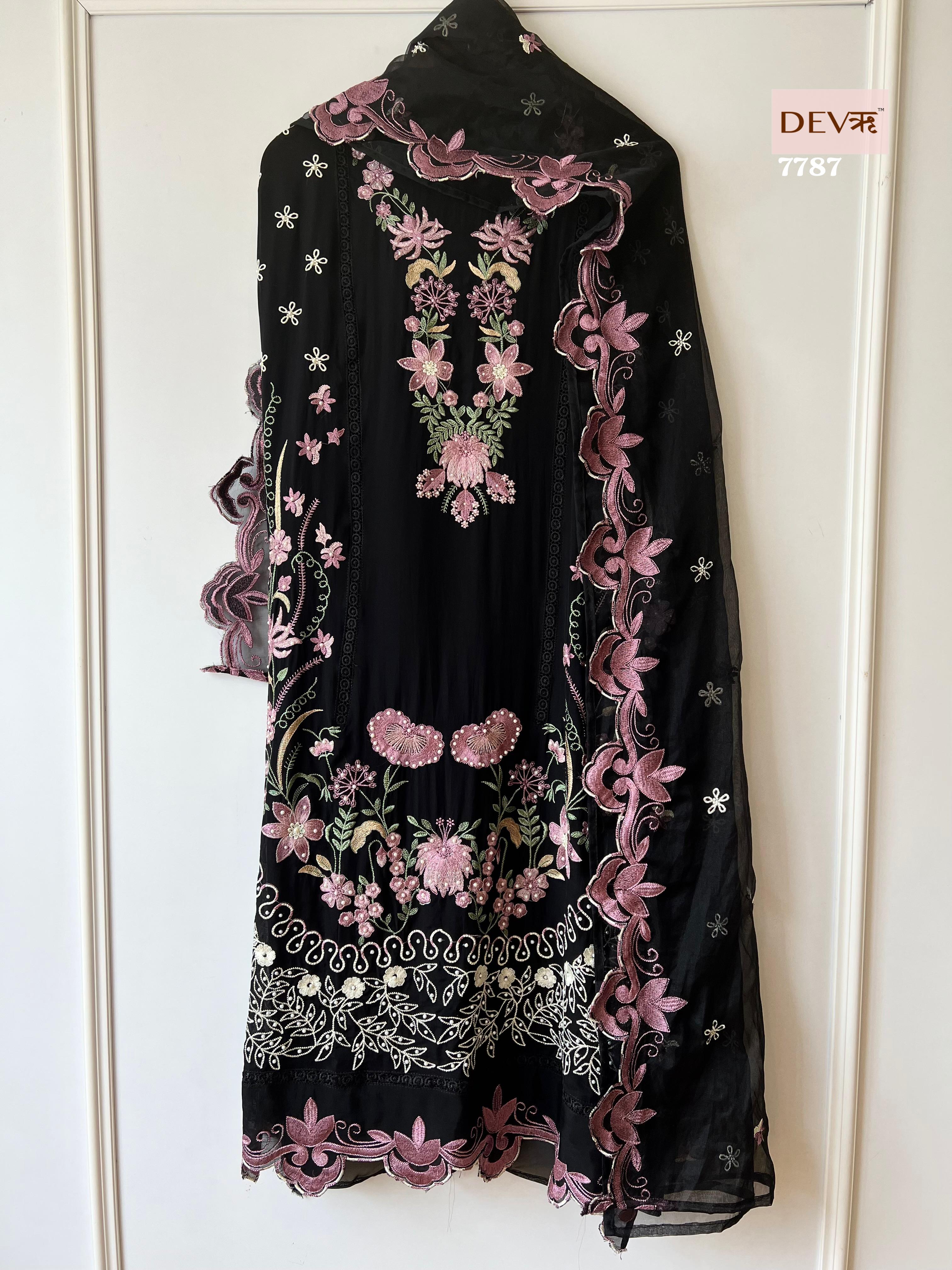 Black Organza Unstitched Pakistani -Set Of 3 {7787}