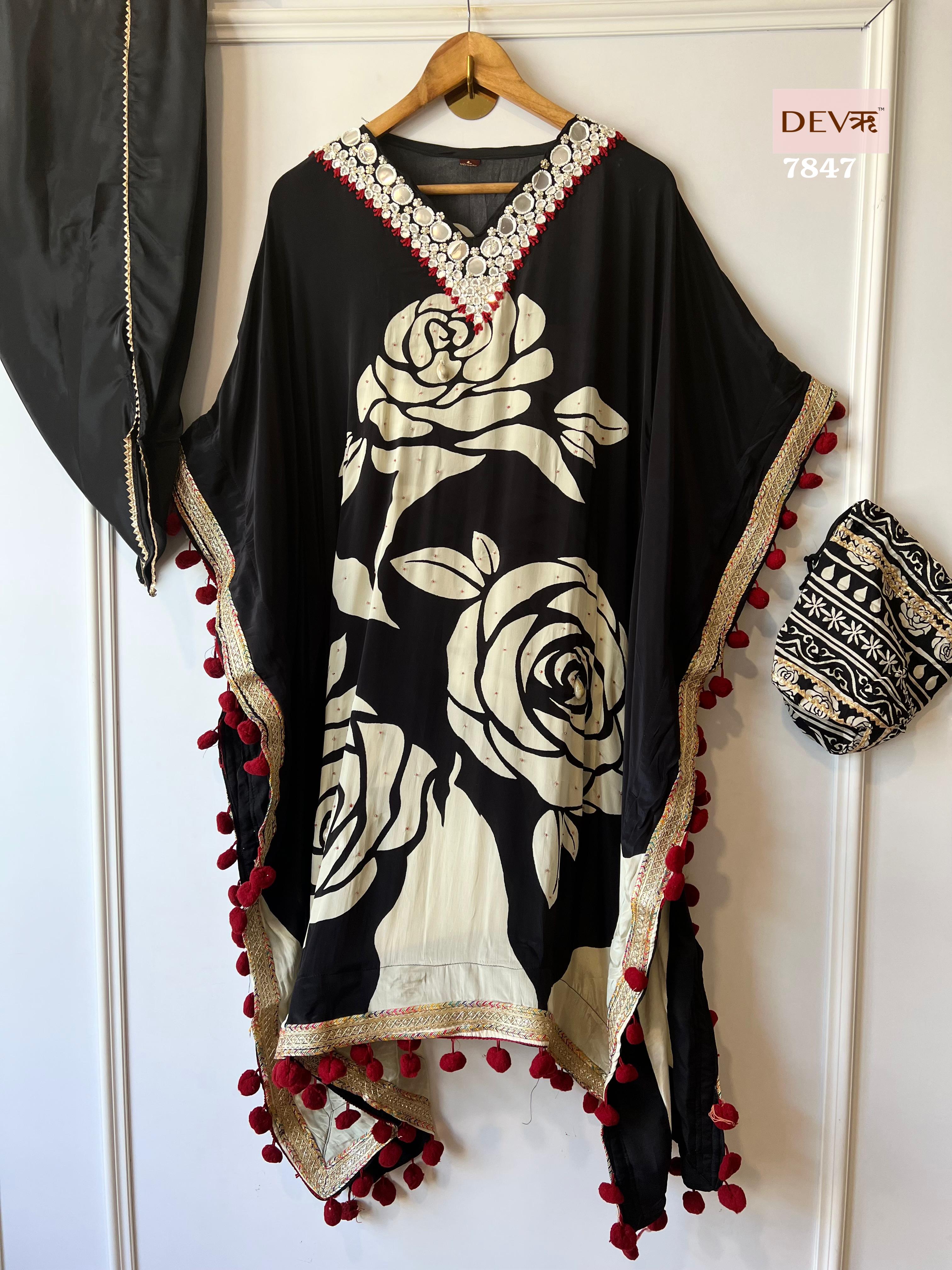 natural crepe  kaftan set {7847}