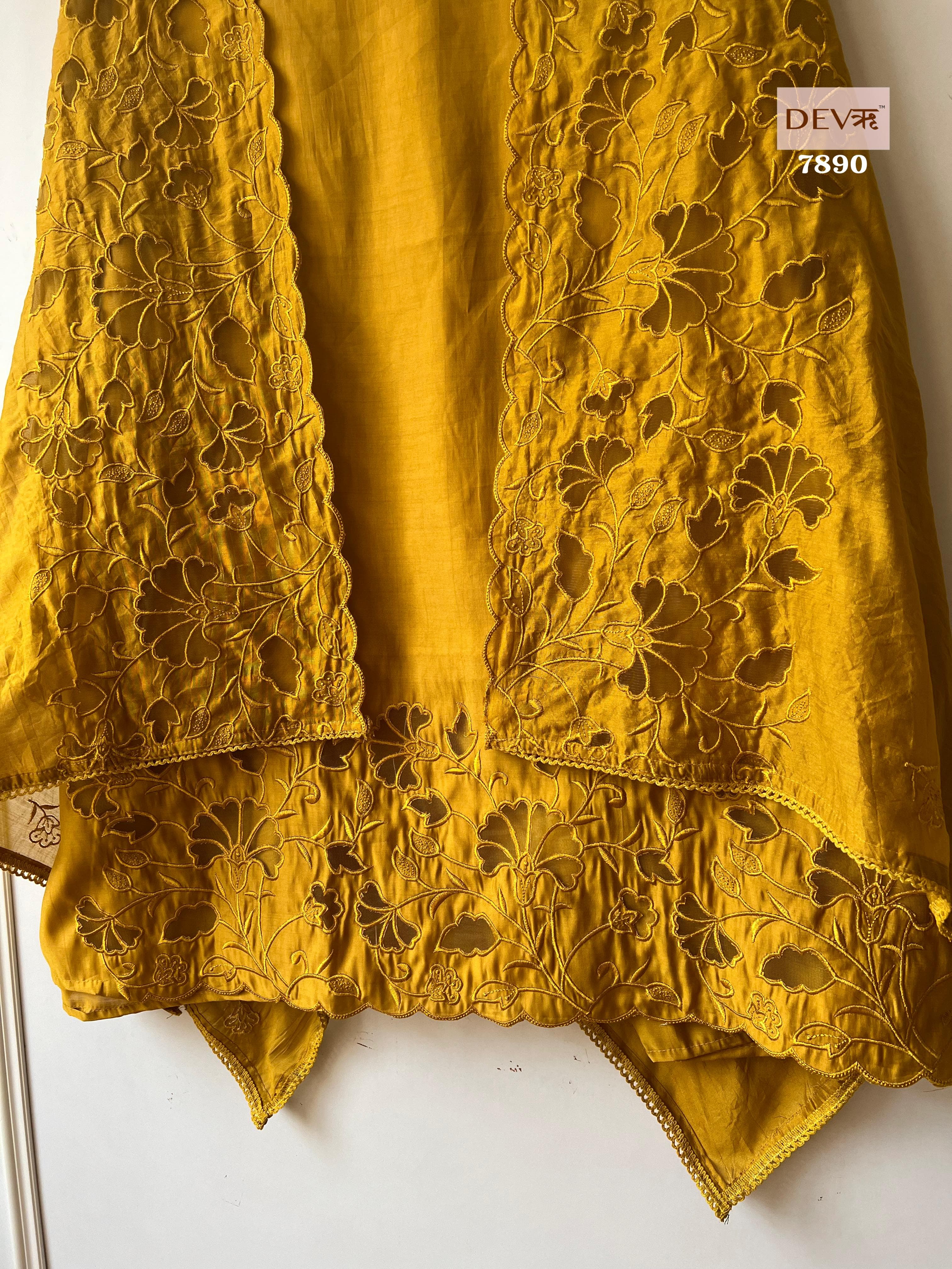 Yellow cutwork bestselling suit set {7890}