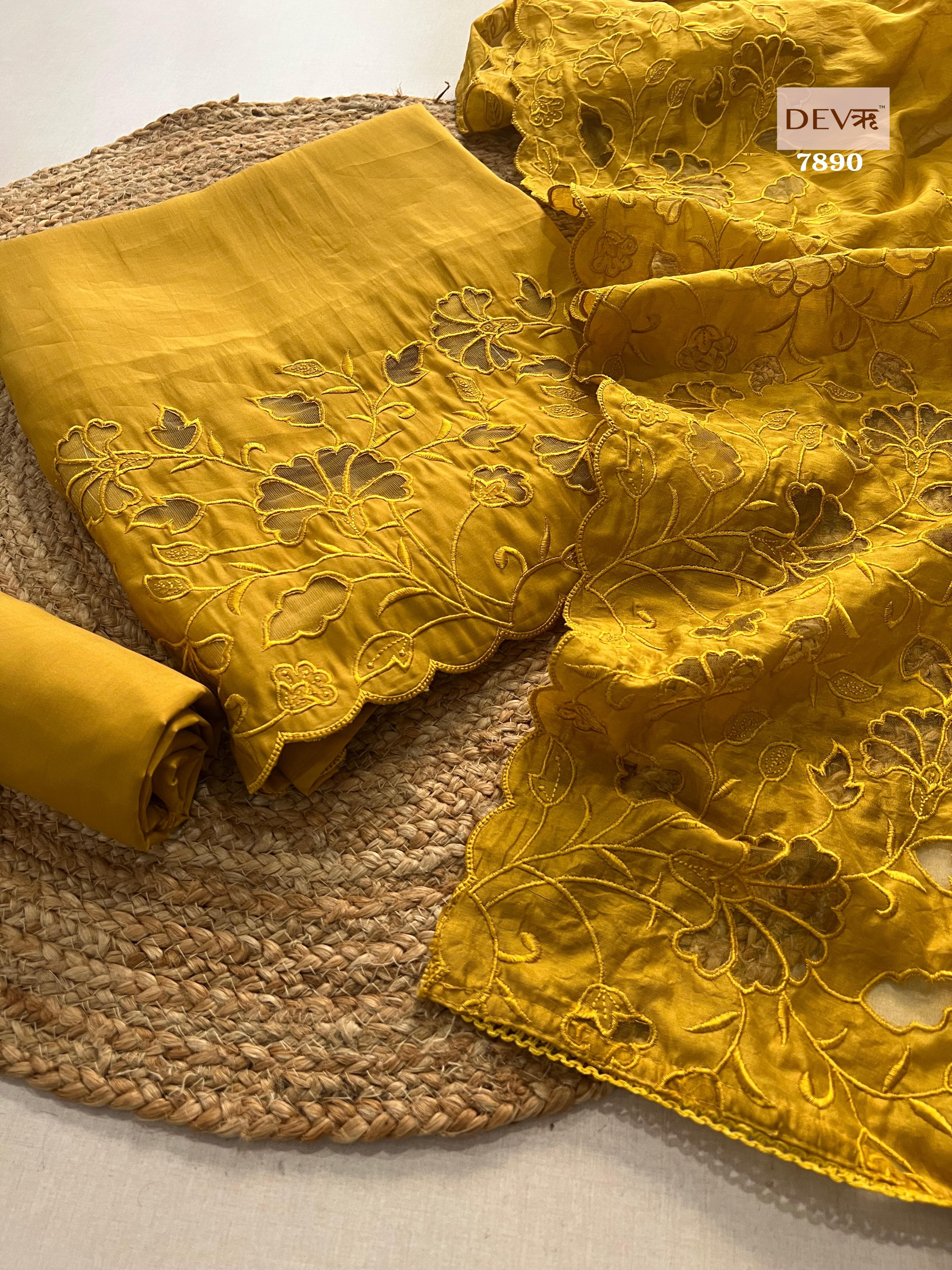 Yellow cutwork bestselling suit set {7890}