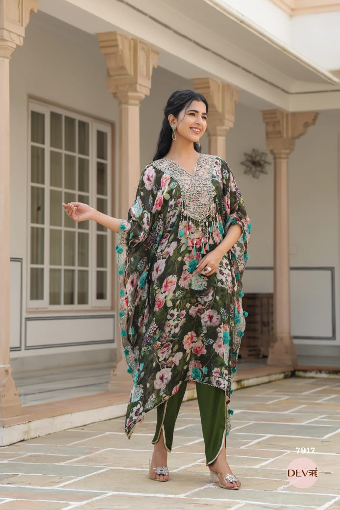 Chinon printed kaftan suit set {7917}