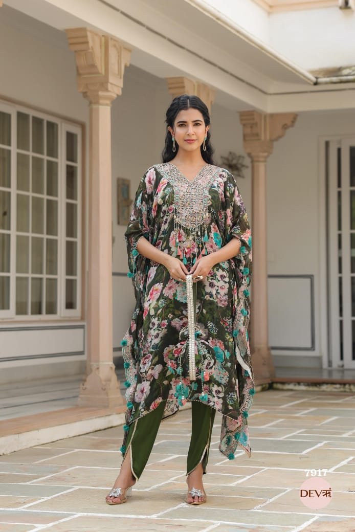 Chinon printed kaftan suit set {7917}