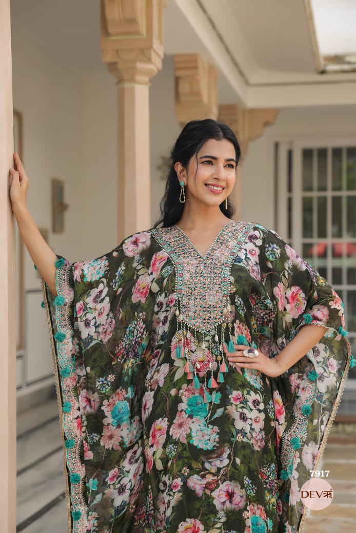 Chinon printed kaftan suit set {7917}