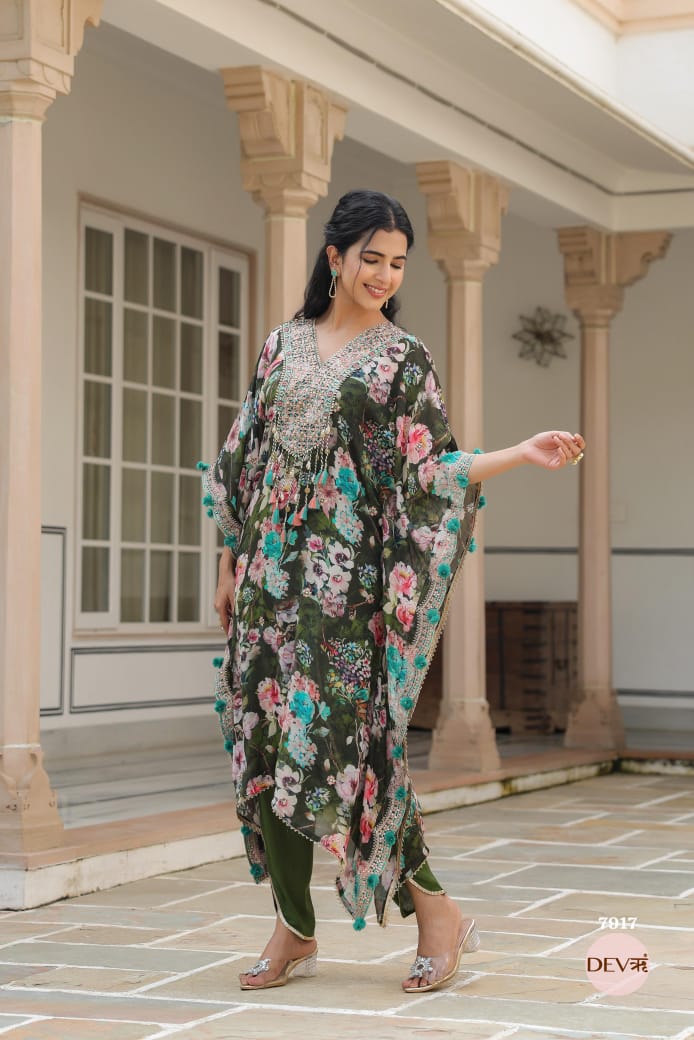 Chinon printed kaftan suit set {7917}