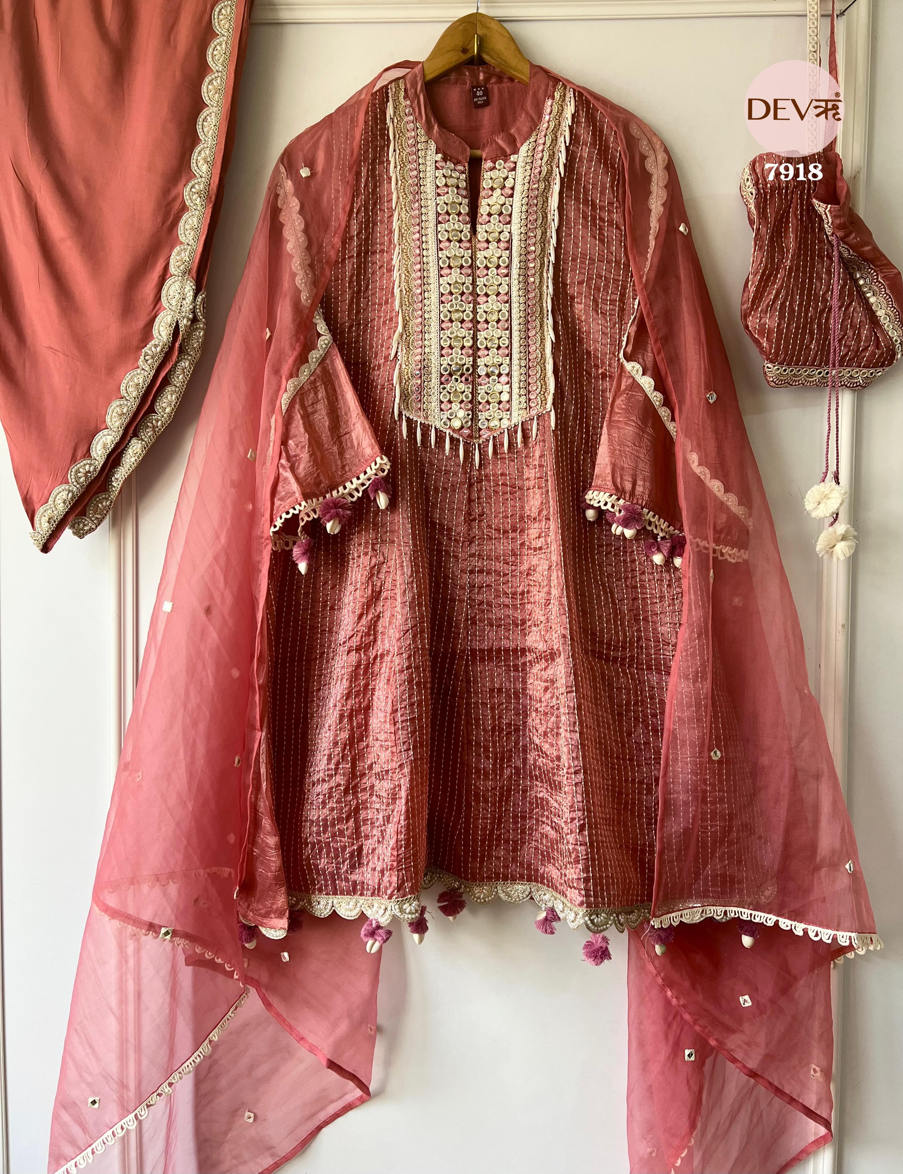 Pure tissue crush silk suit set {7918}