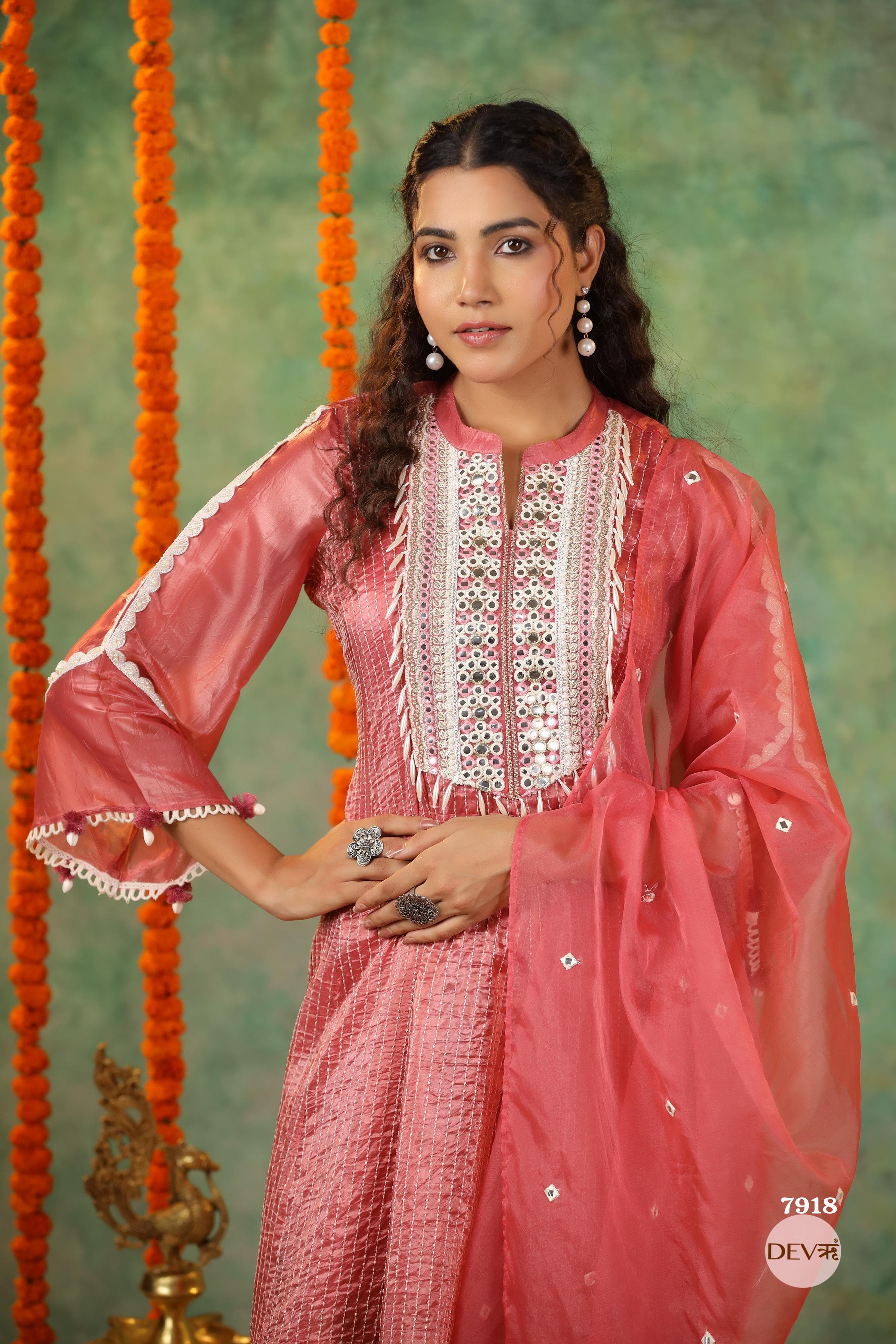 Pure tissue crush silk suit set {7918}