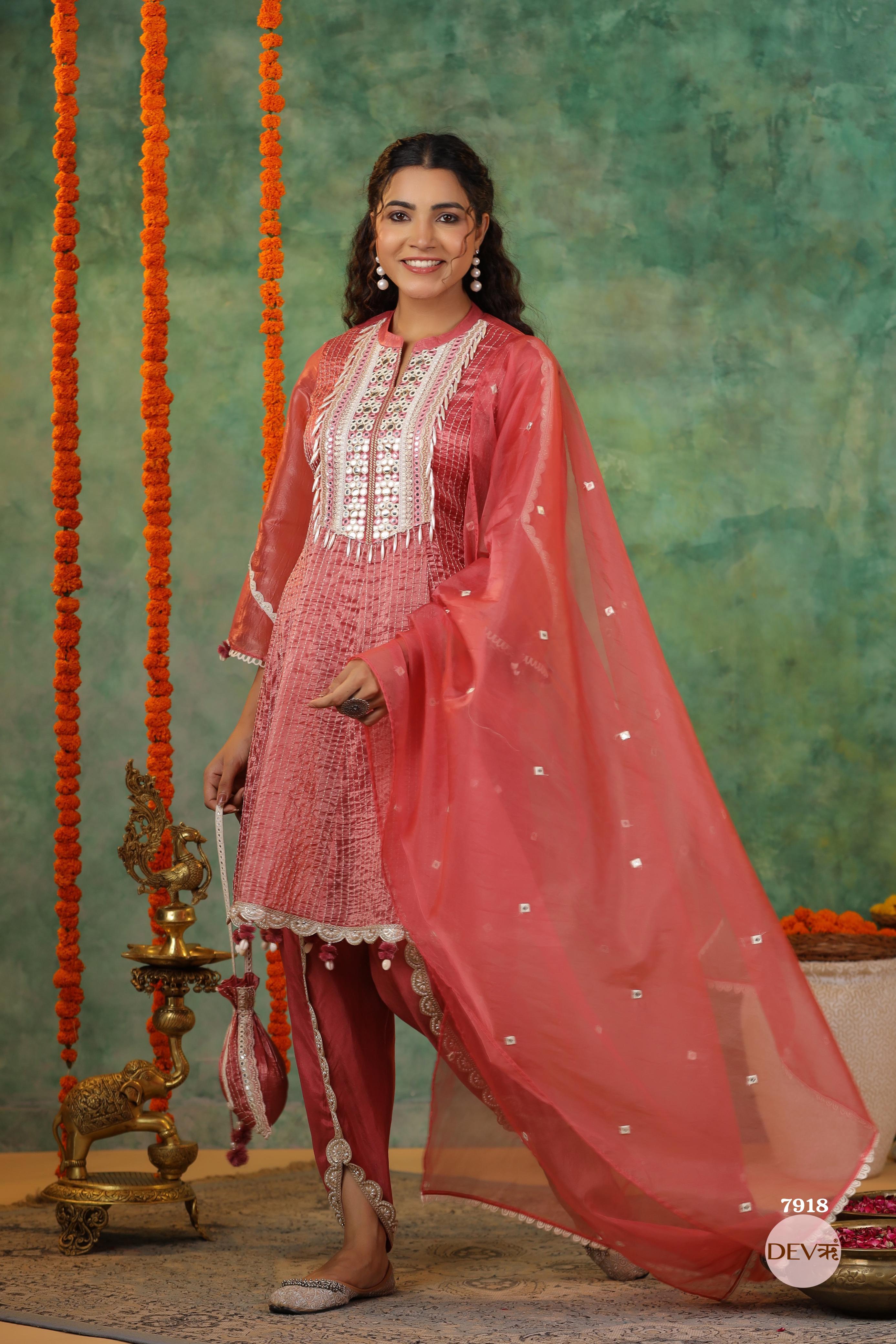 Pure tissue crush silk suit set {7918}