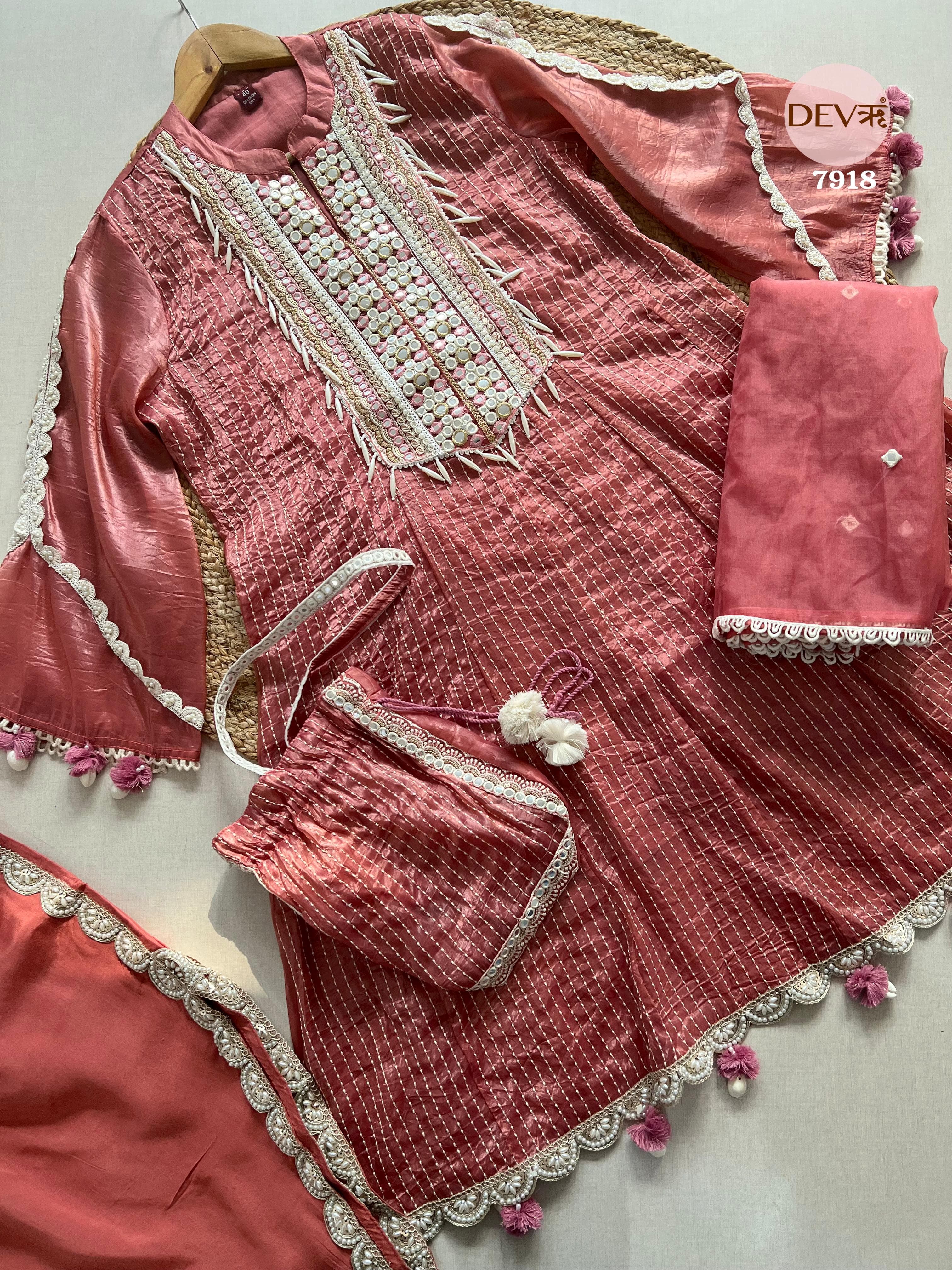 Pure tissue crush silk suit set {7918}