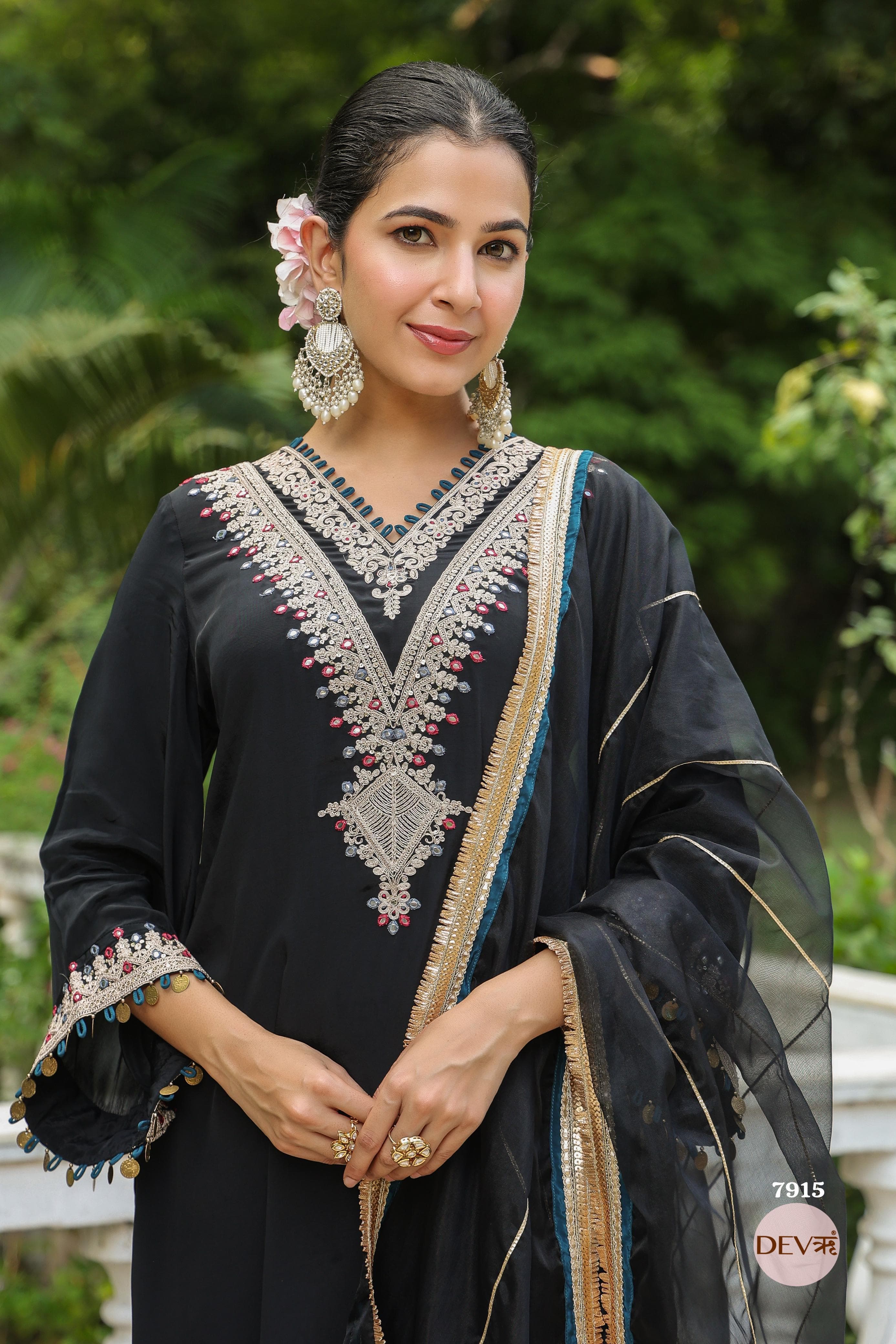 Pure natural crepe suit set {7915}