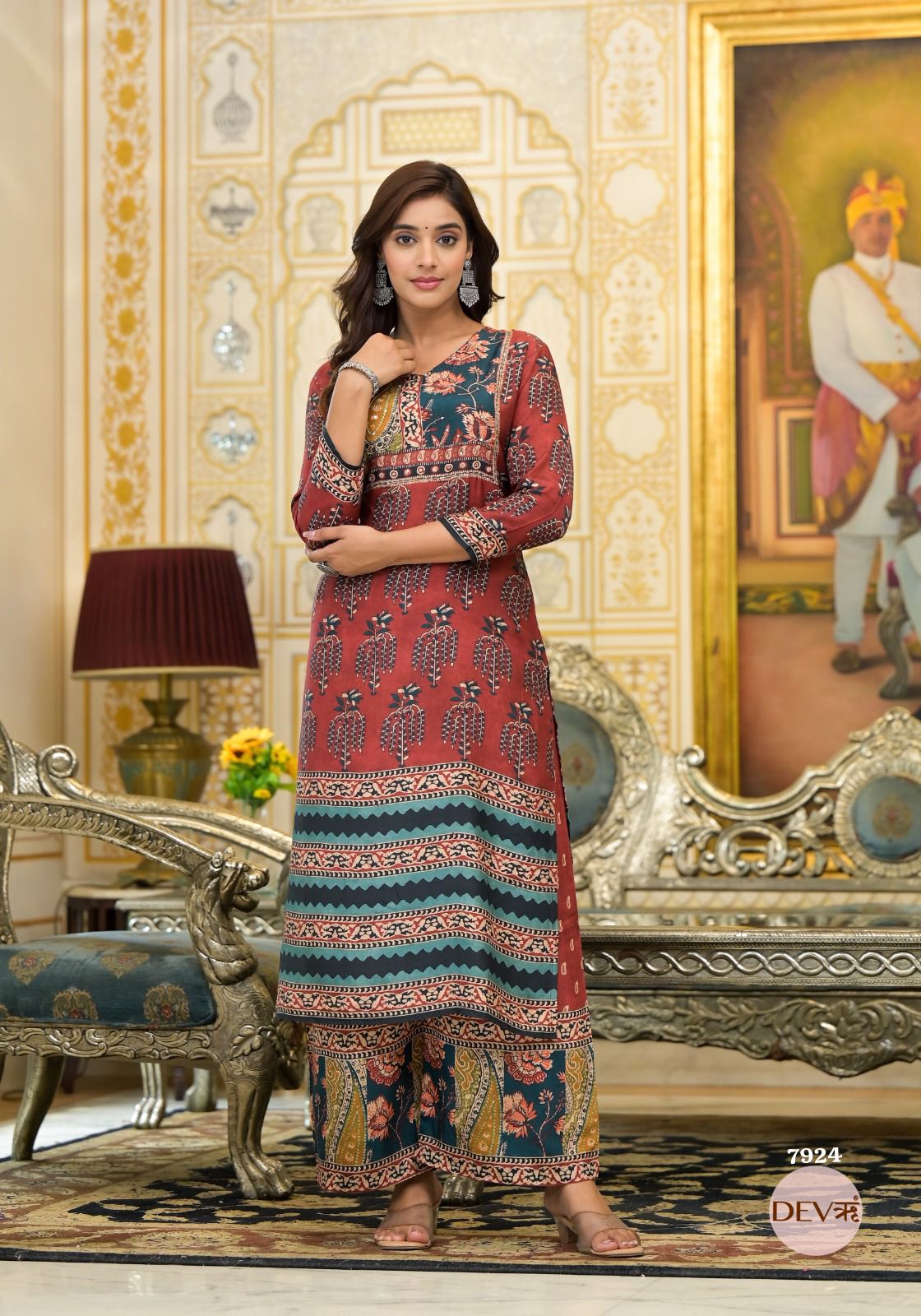 Pure muslin printed co-ord set {7924}