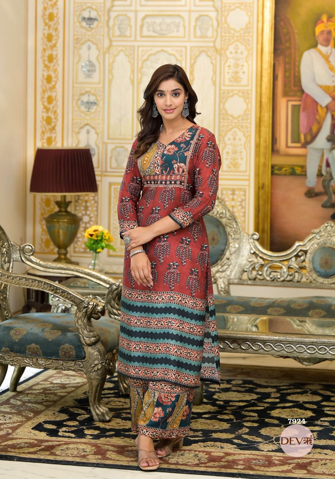 Pure muslin printed co-ord set {7924}