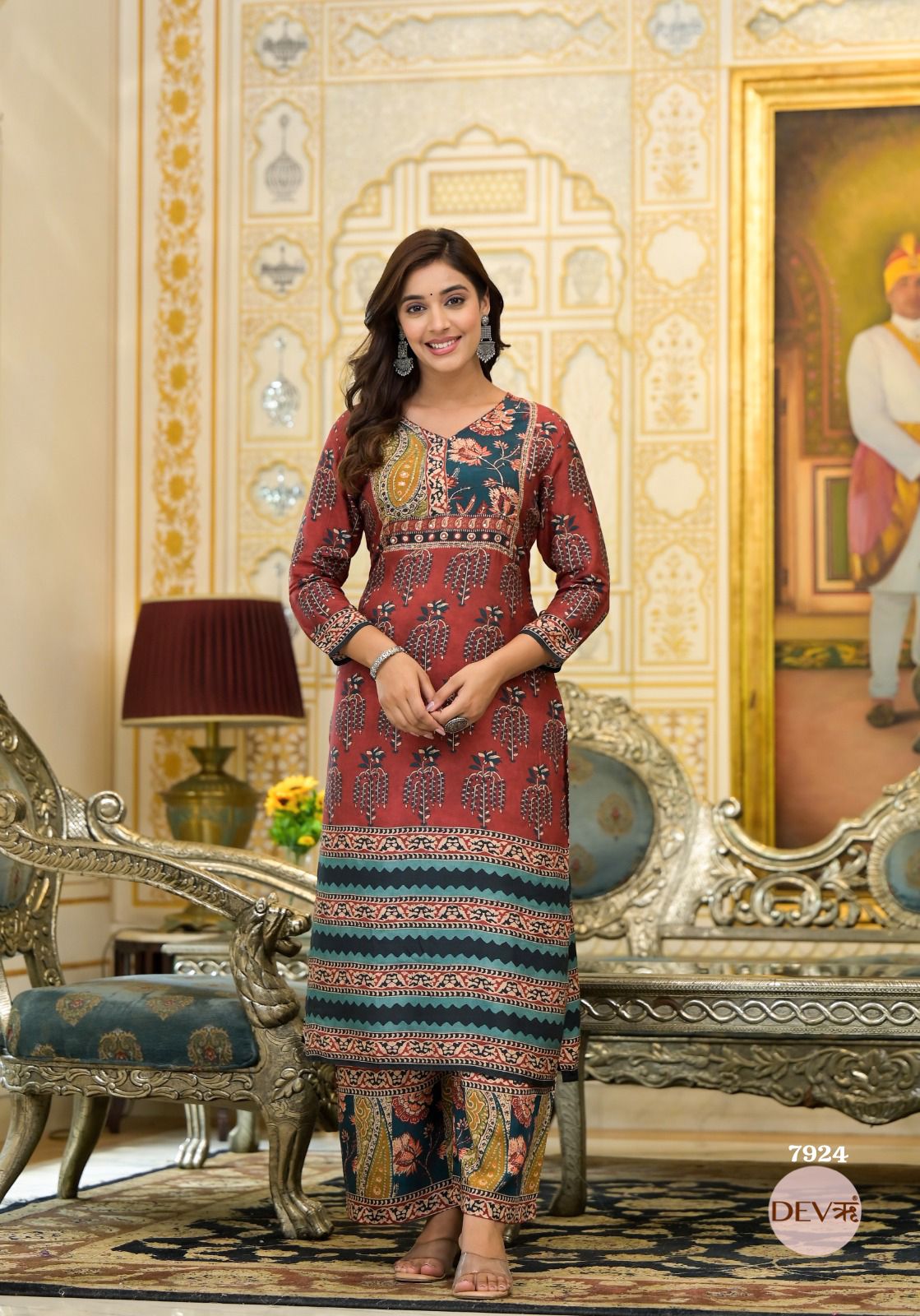 Pure muslin printed co-ord set {7924}