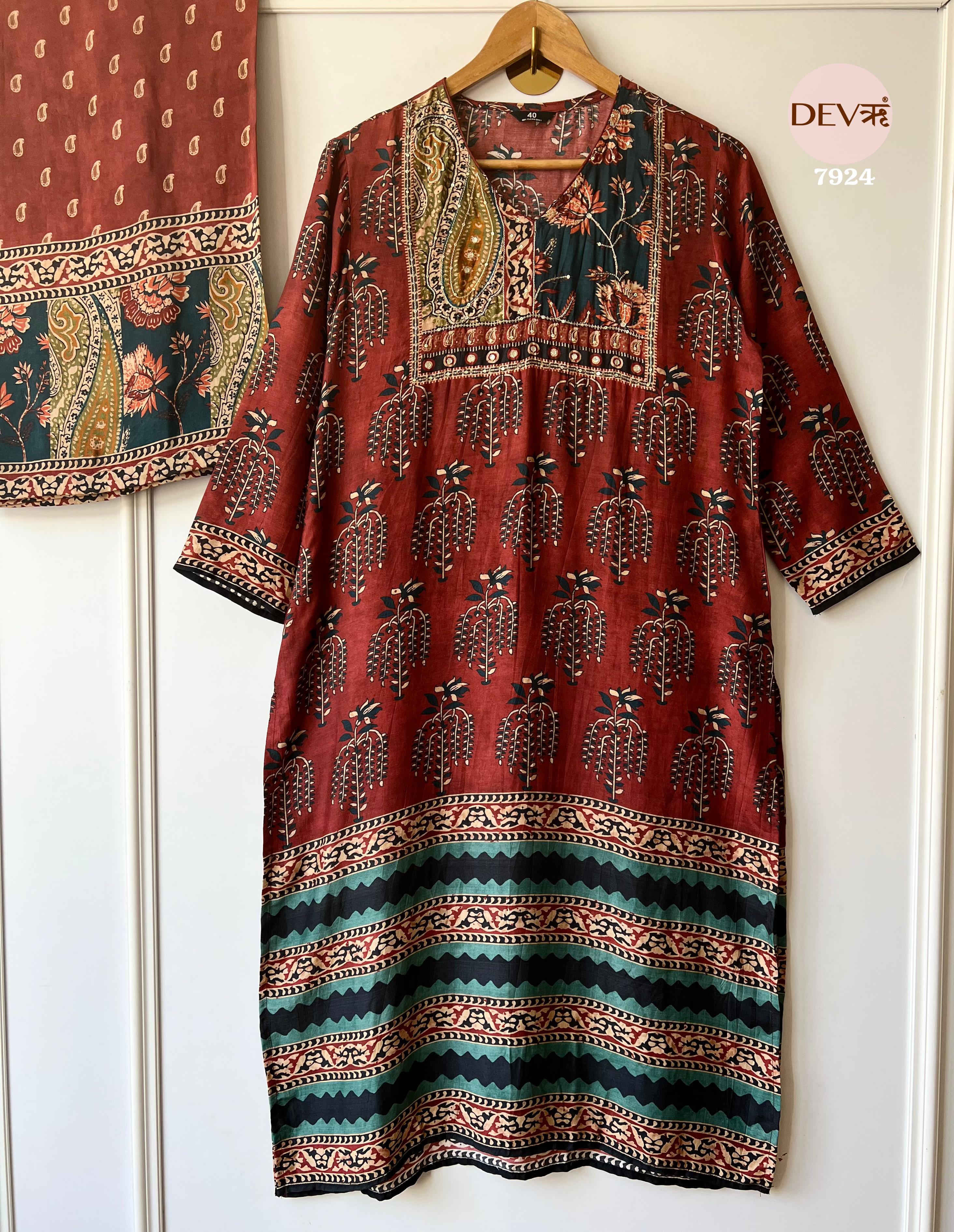 Pure muslin printed co-ord set {7924}