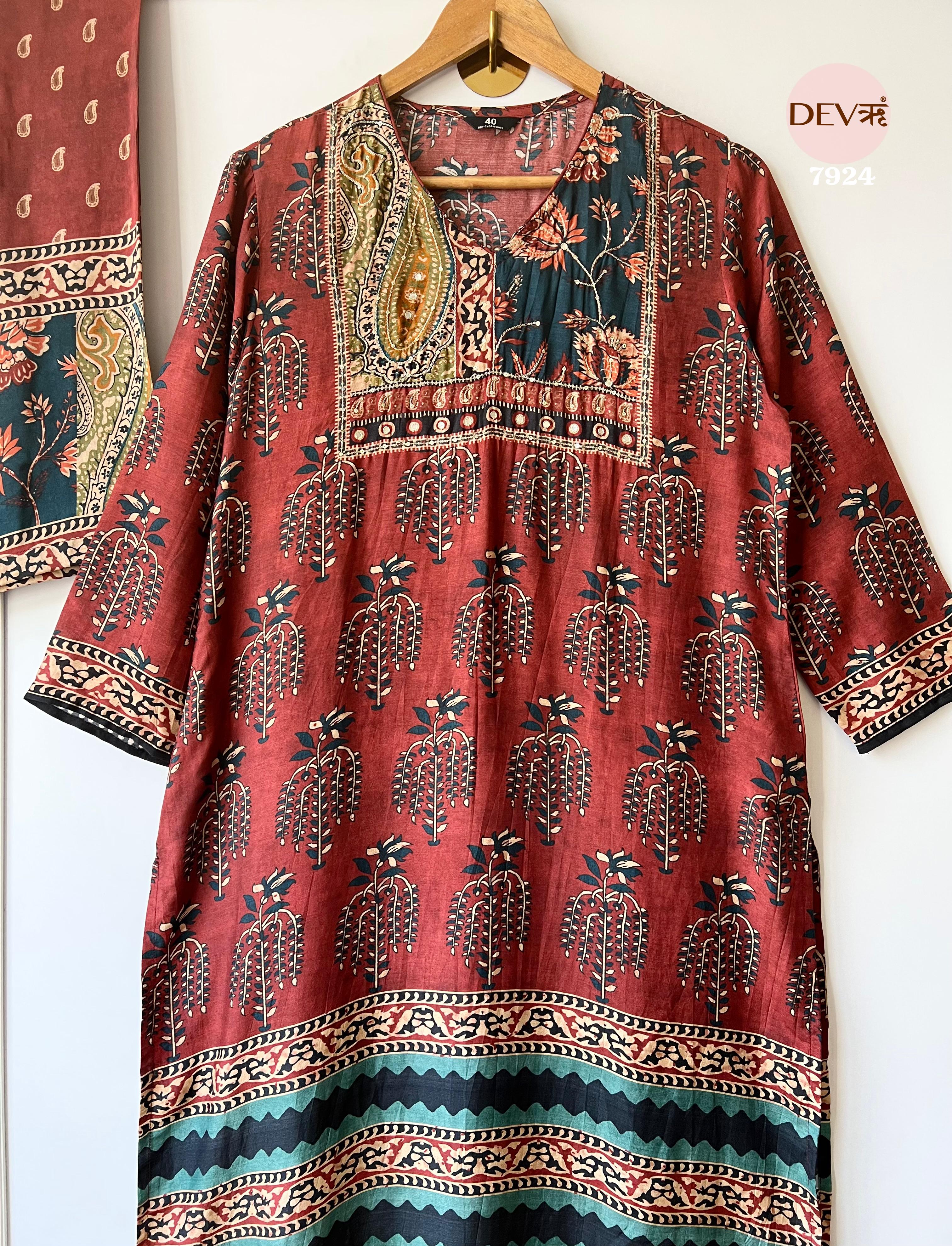 Pure muslin printed co-ord set {7924}