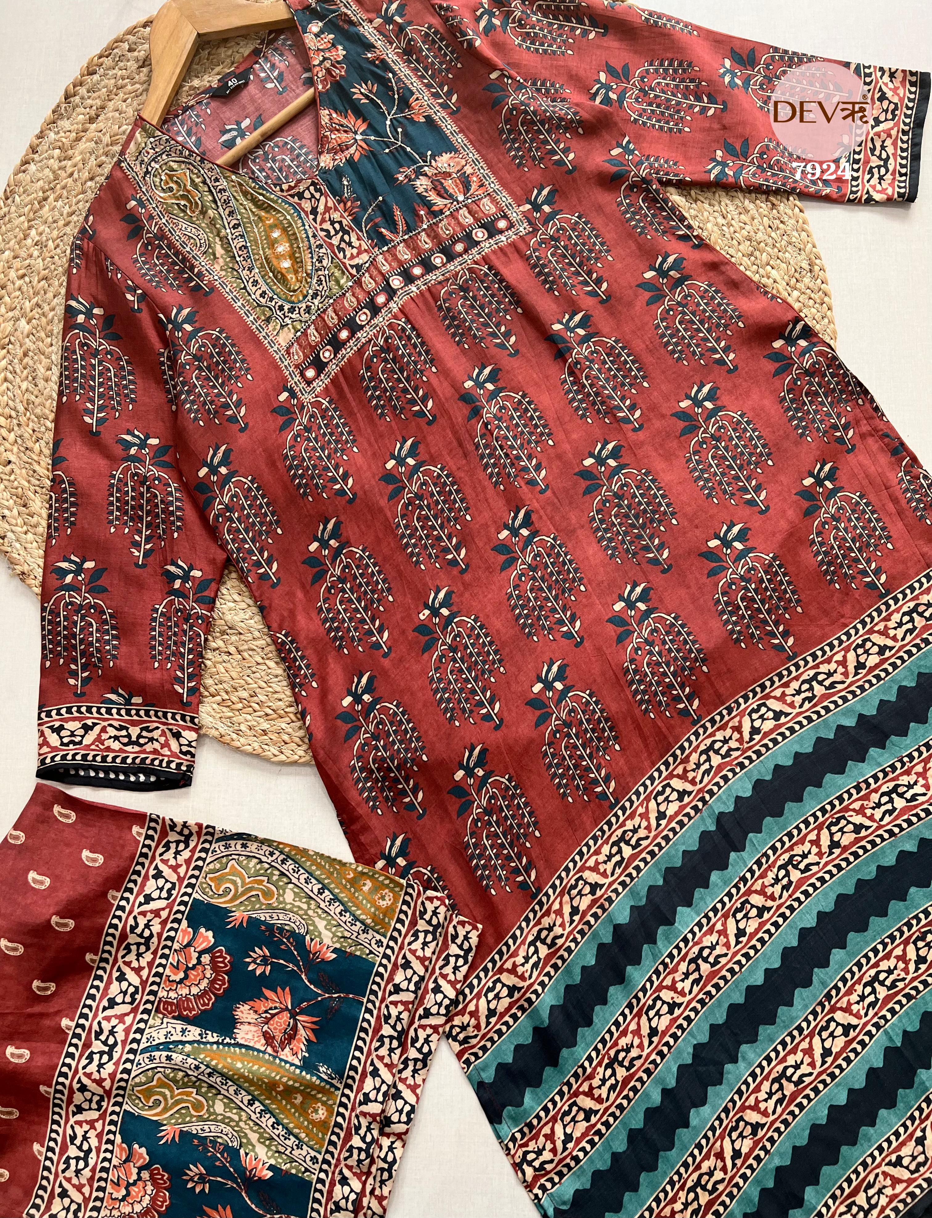 Pure muslin printed co-ord set {7924}