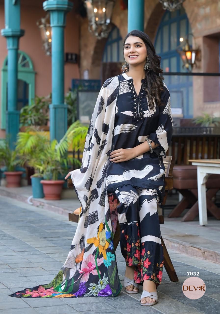 Stylish Pure natural crepe suit set {7932}