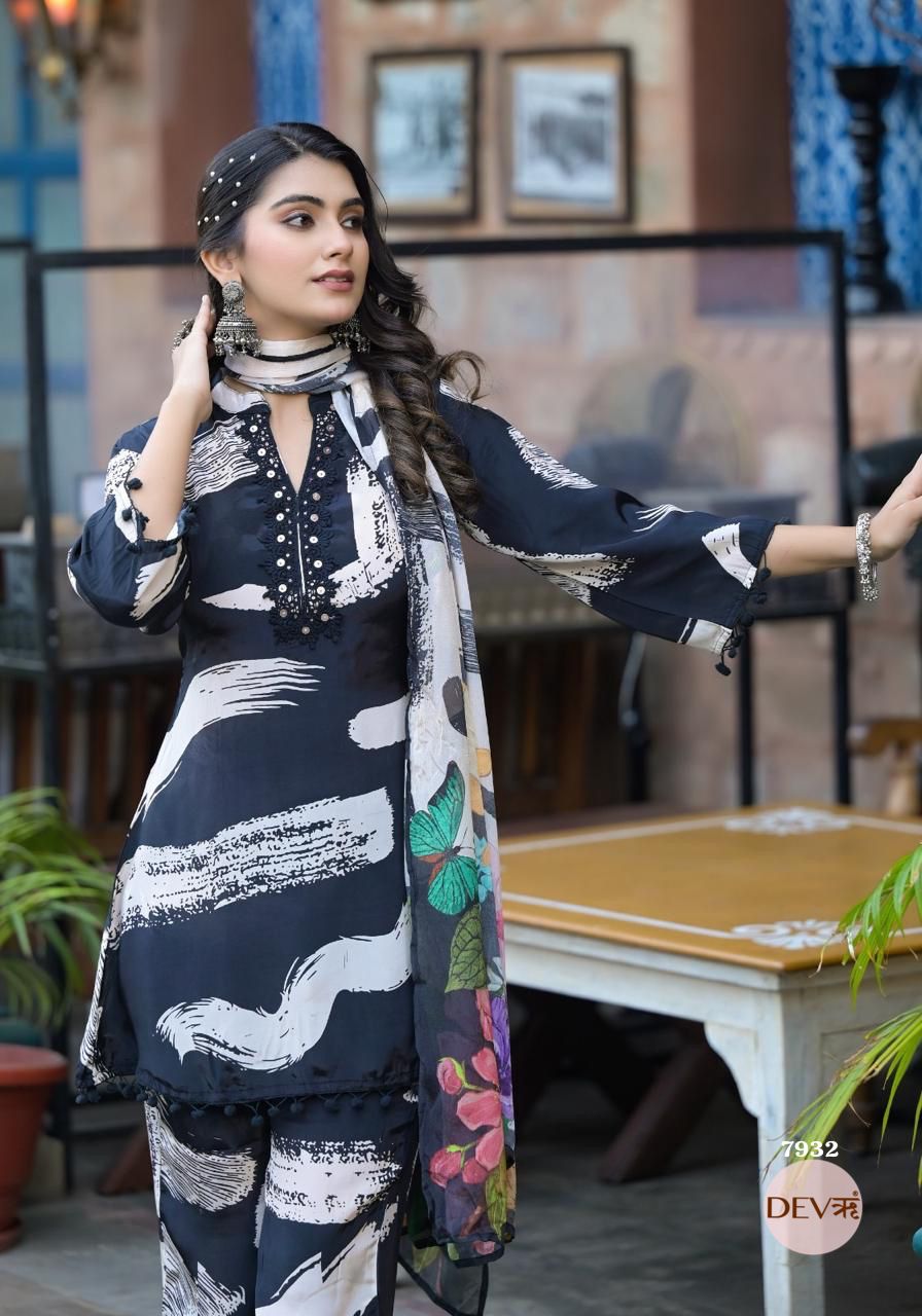 Stylish Pure natural crepe suit set {7932}