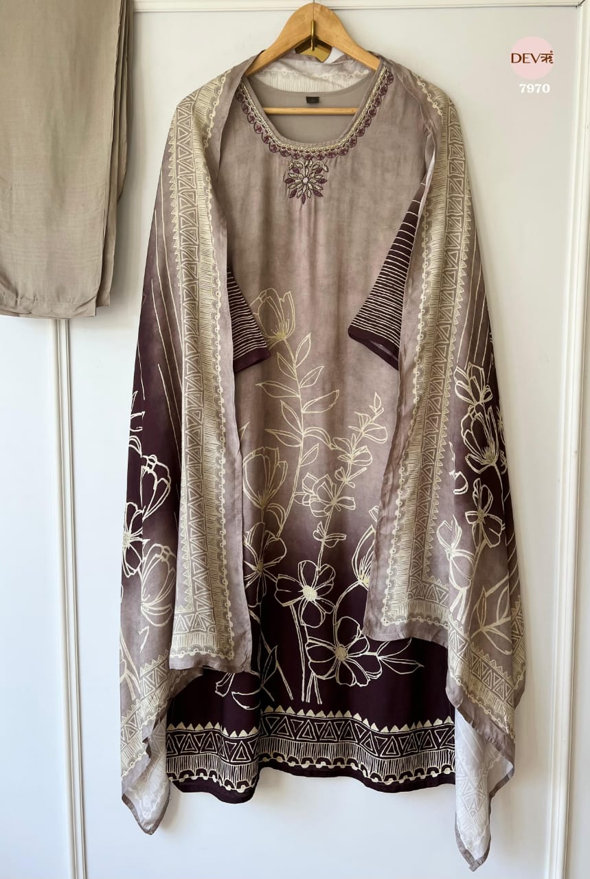 Stylish Pure Muslin Suit Set {7970}