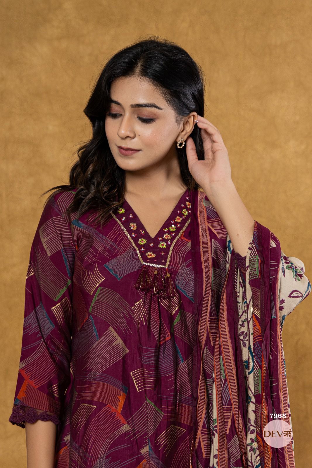 Stylish Pure modal printed suit set {7968}