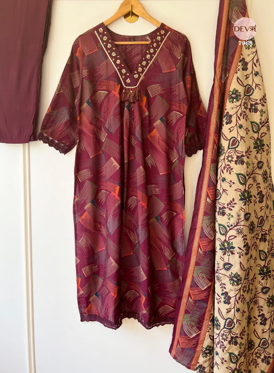 Stylish Pure modal printed suit set {7968}