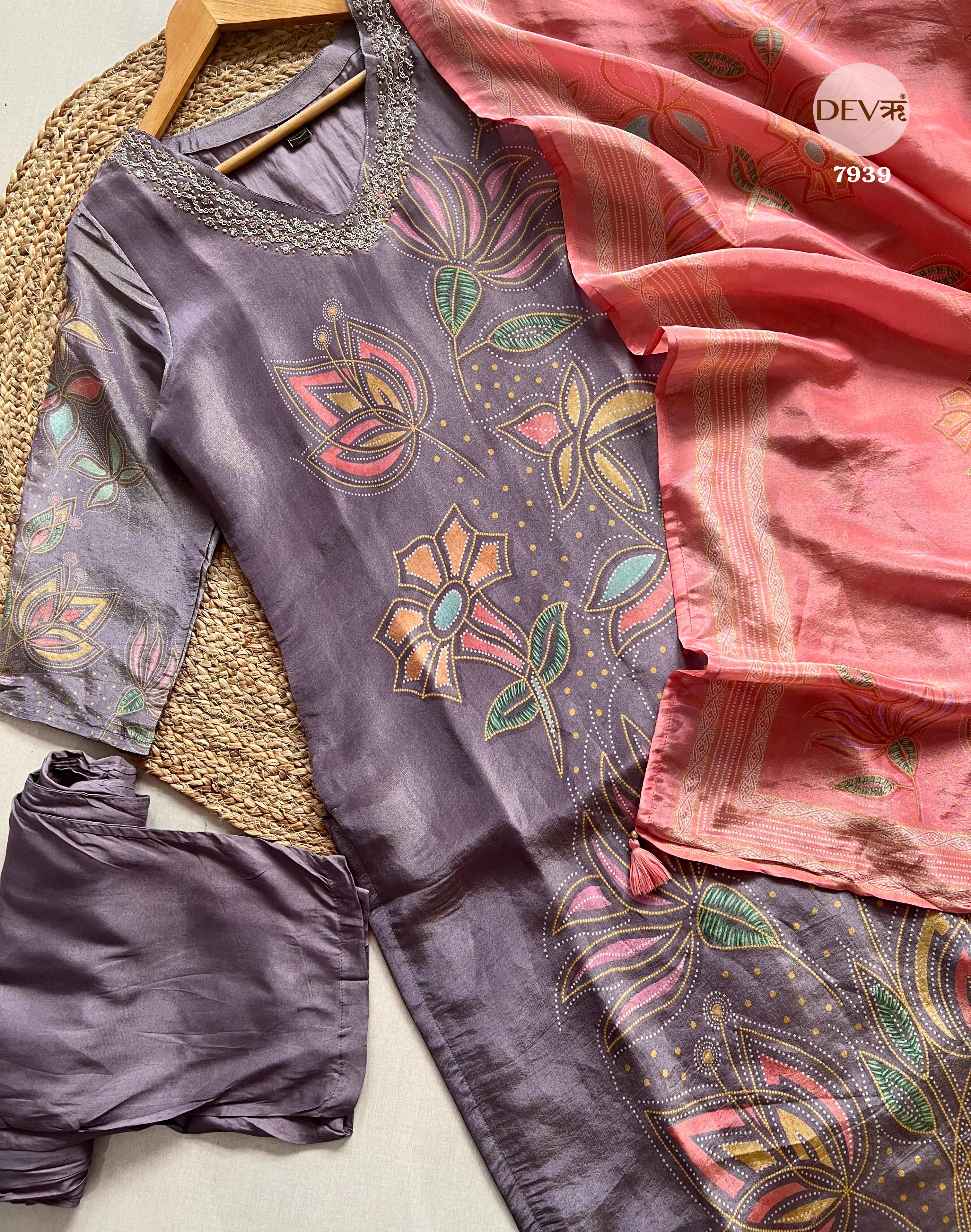 Pure tissue silk suit set {7939}