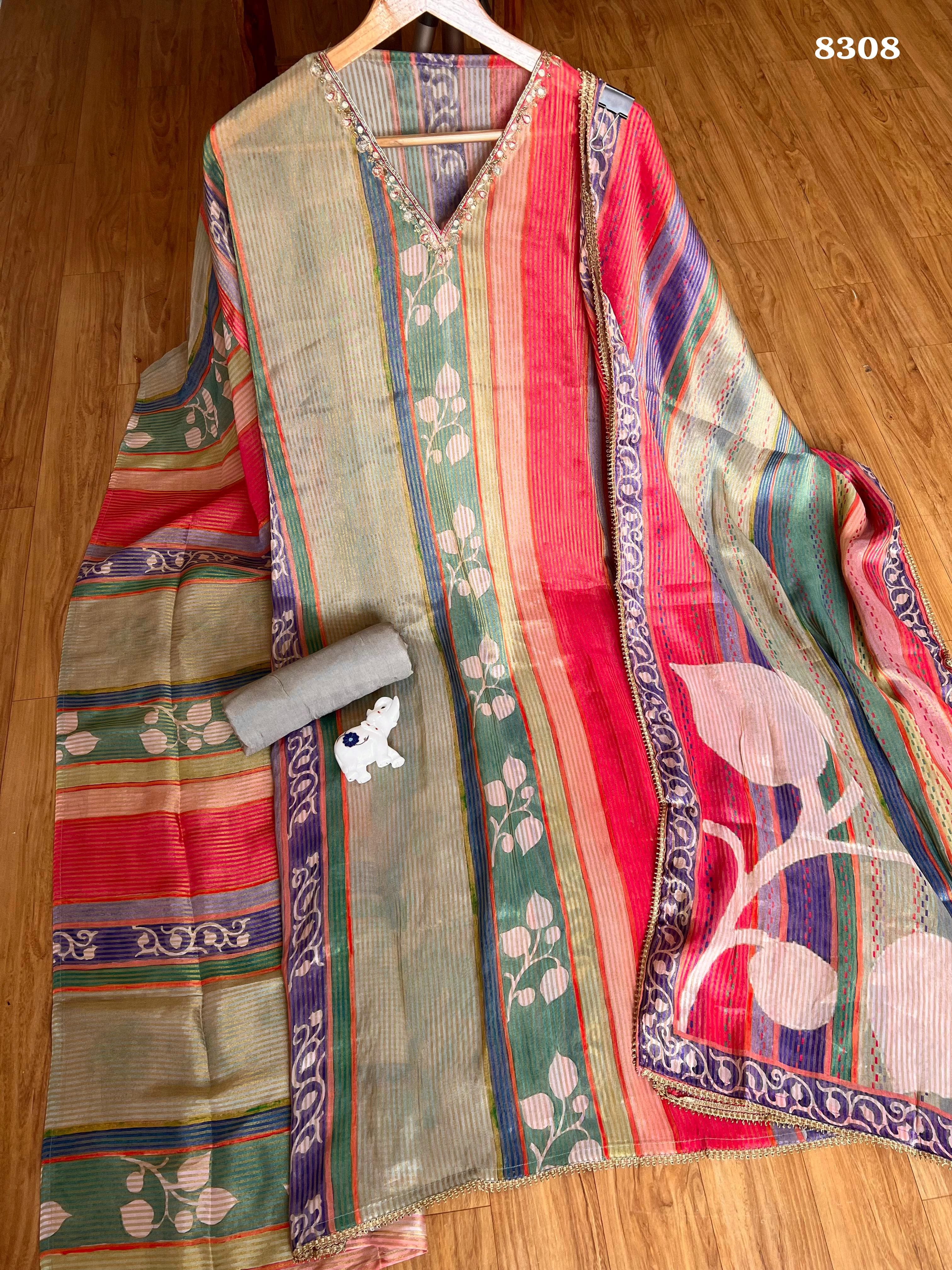 Pure tissue silk suit set {8308}