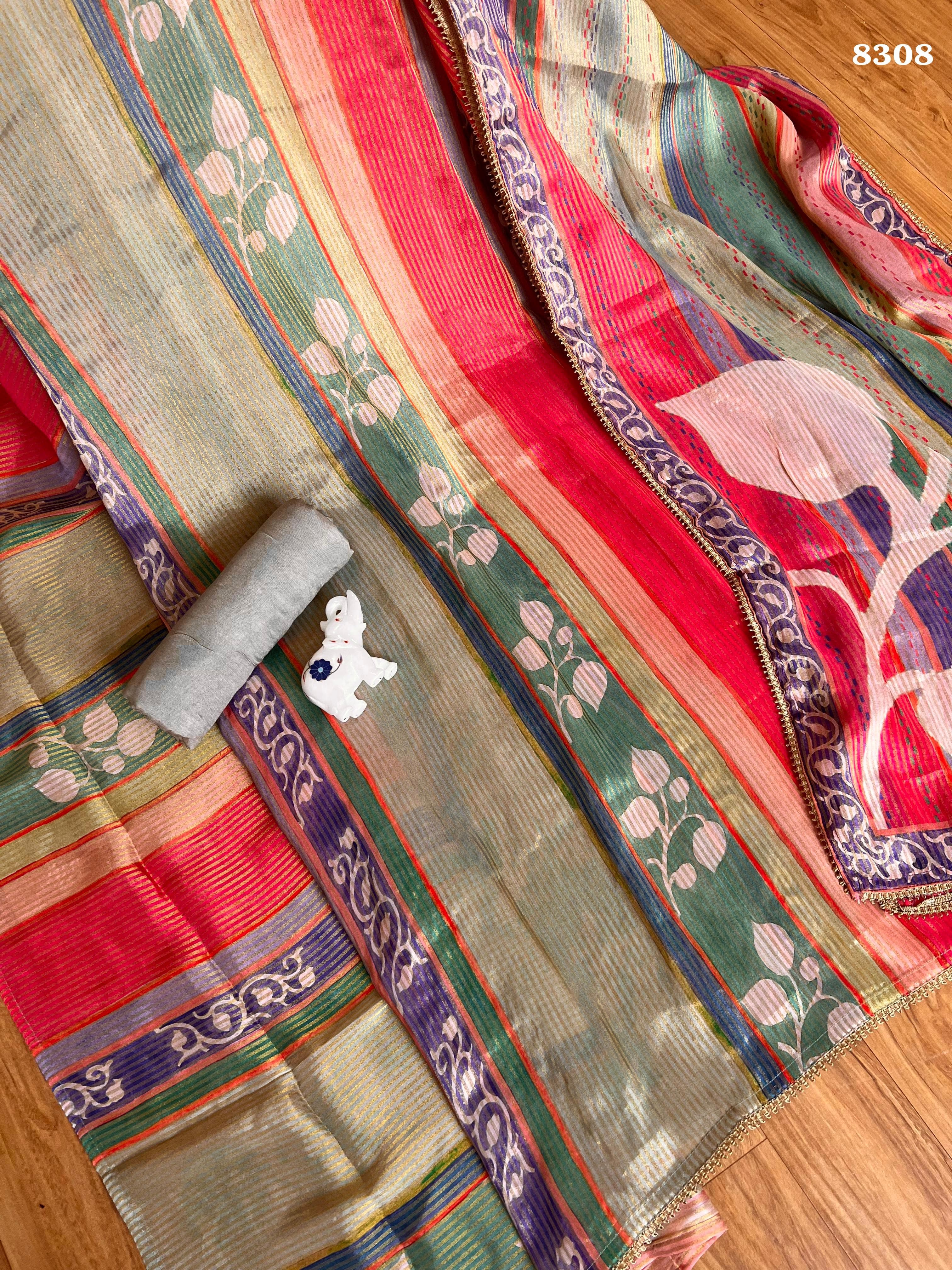 Pure tissue silk suit set {8308}