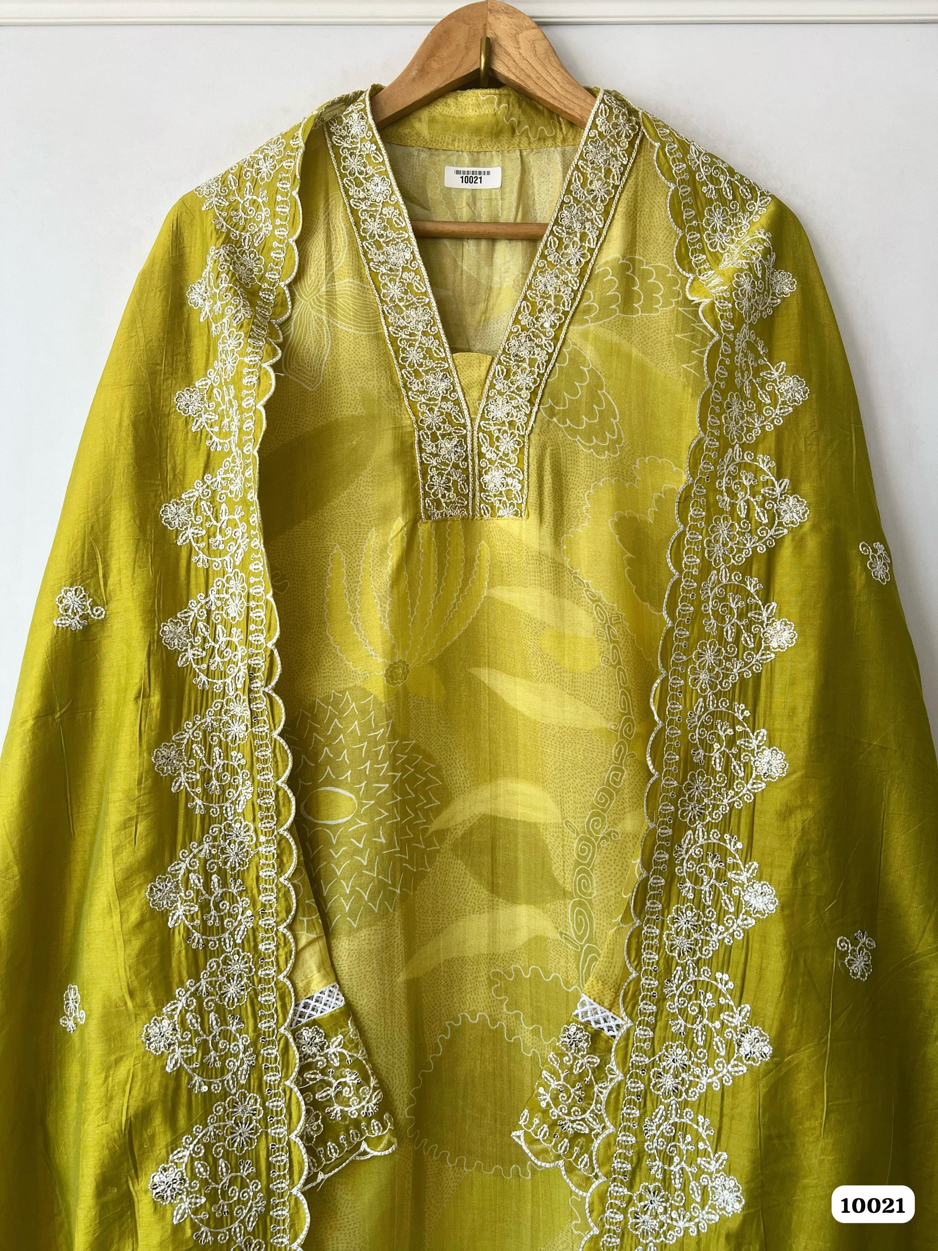Pure muslin semi stitched suit set {10021}