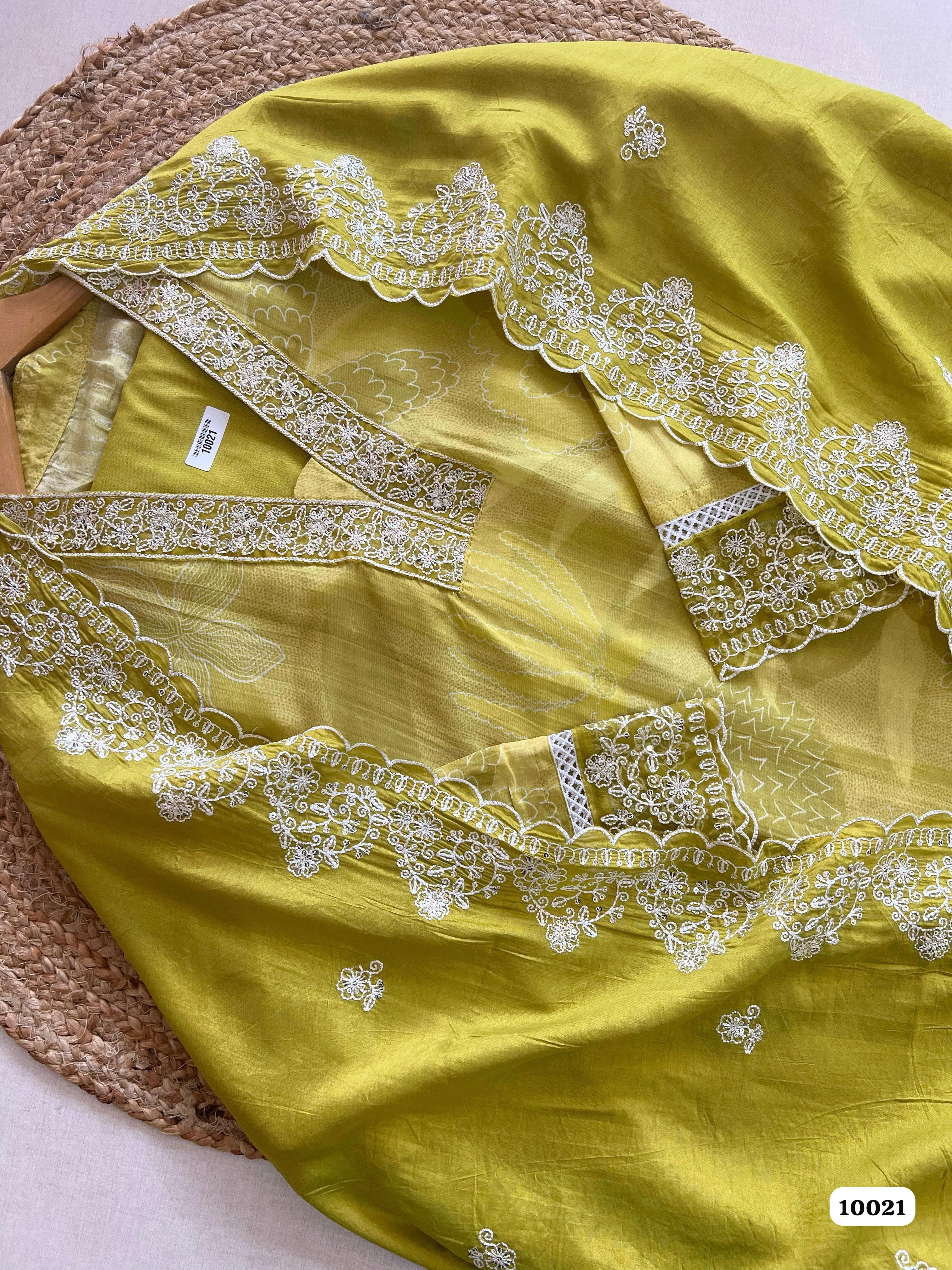 Pure muslin semi stitched suit set {10021}