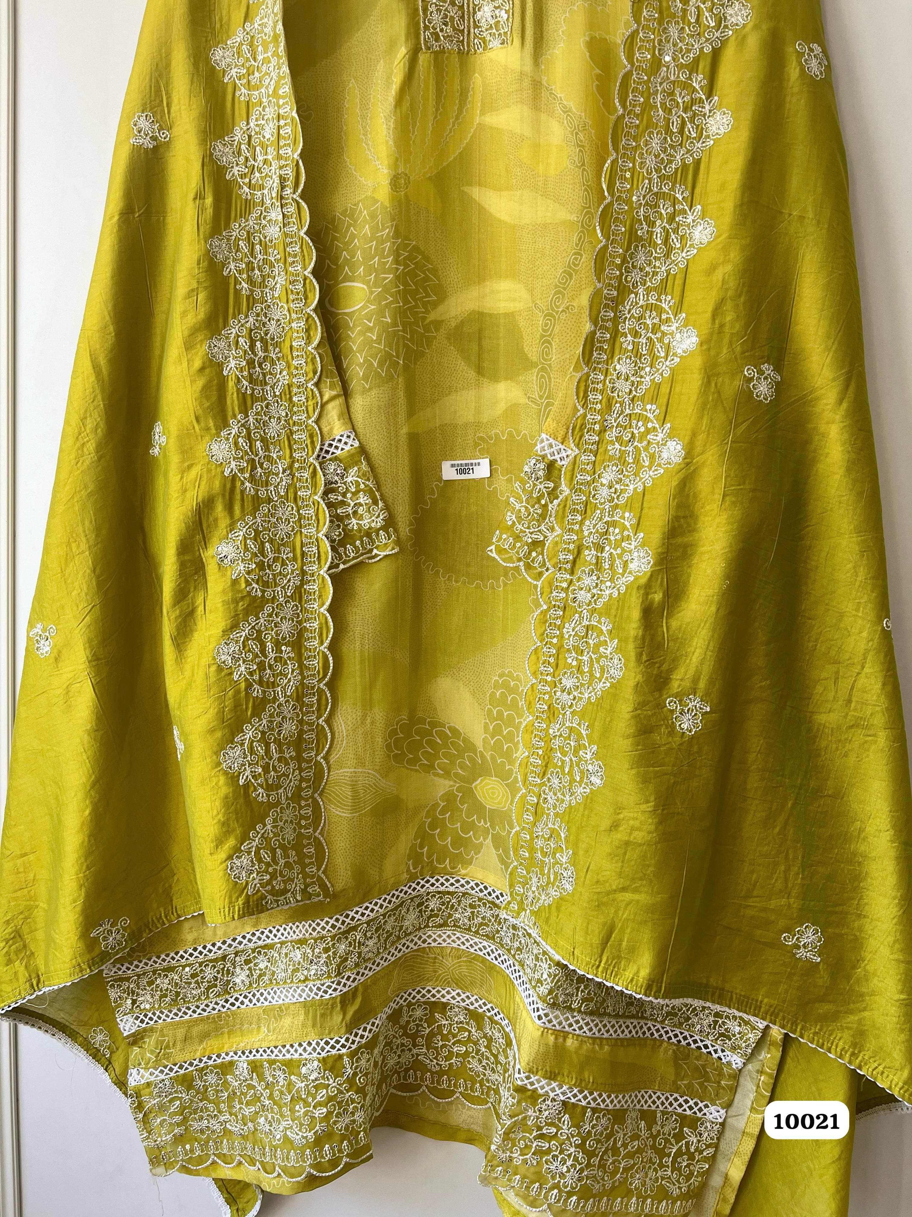 Pure muslin semi stitched suit set {10021}