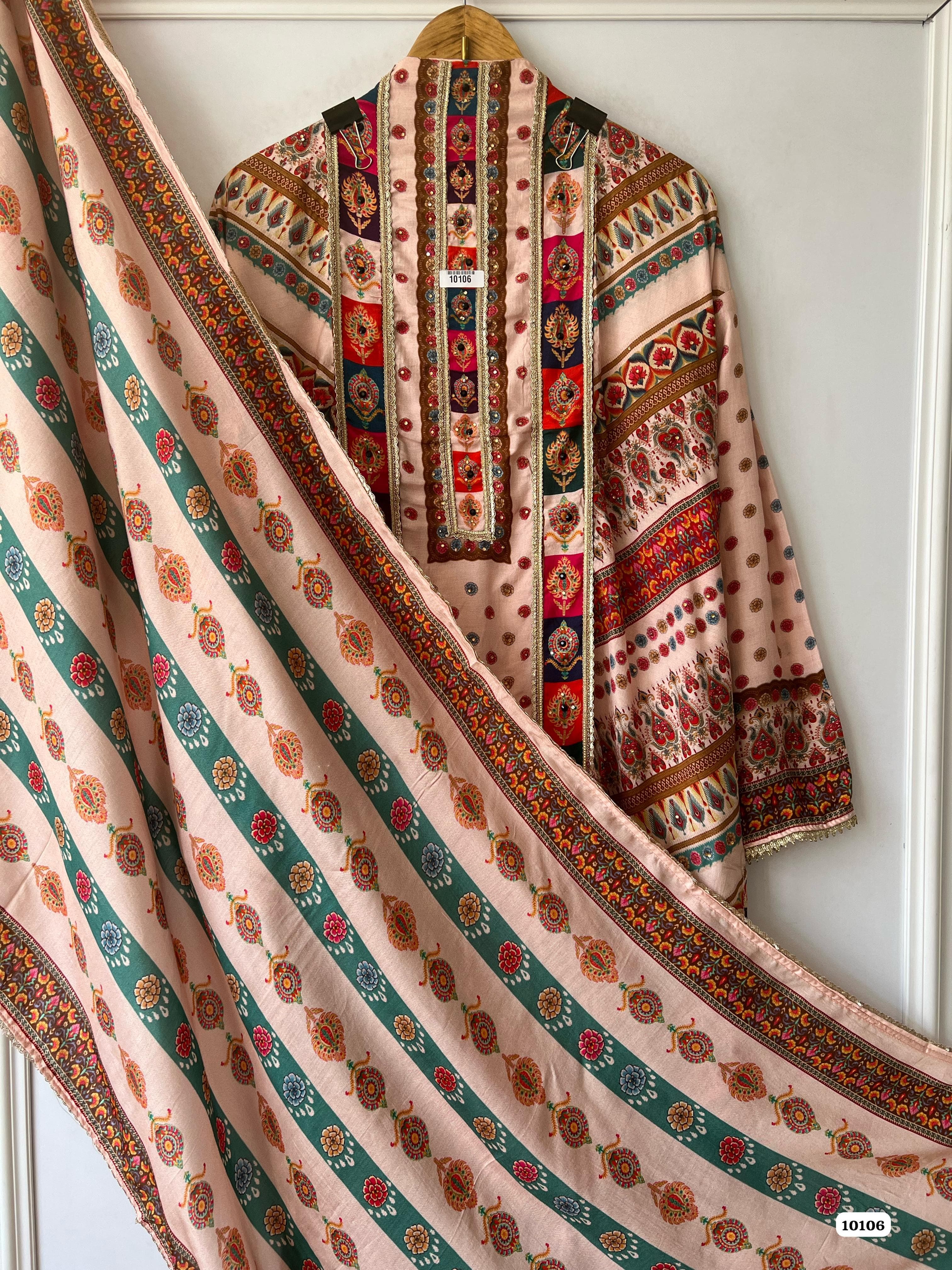 Pure muslin semi stitched suit {10106}