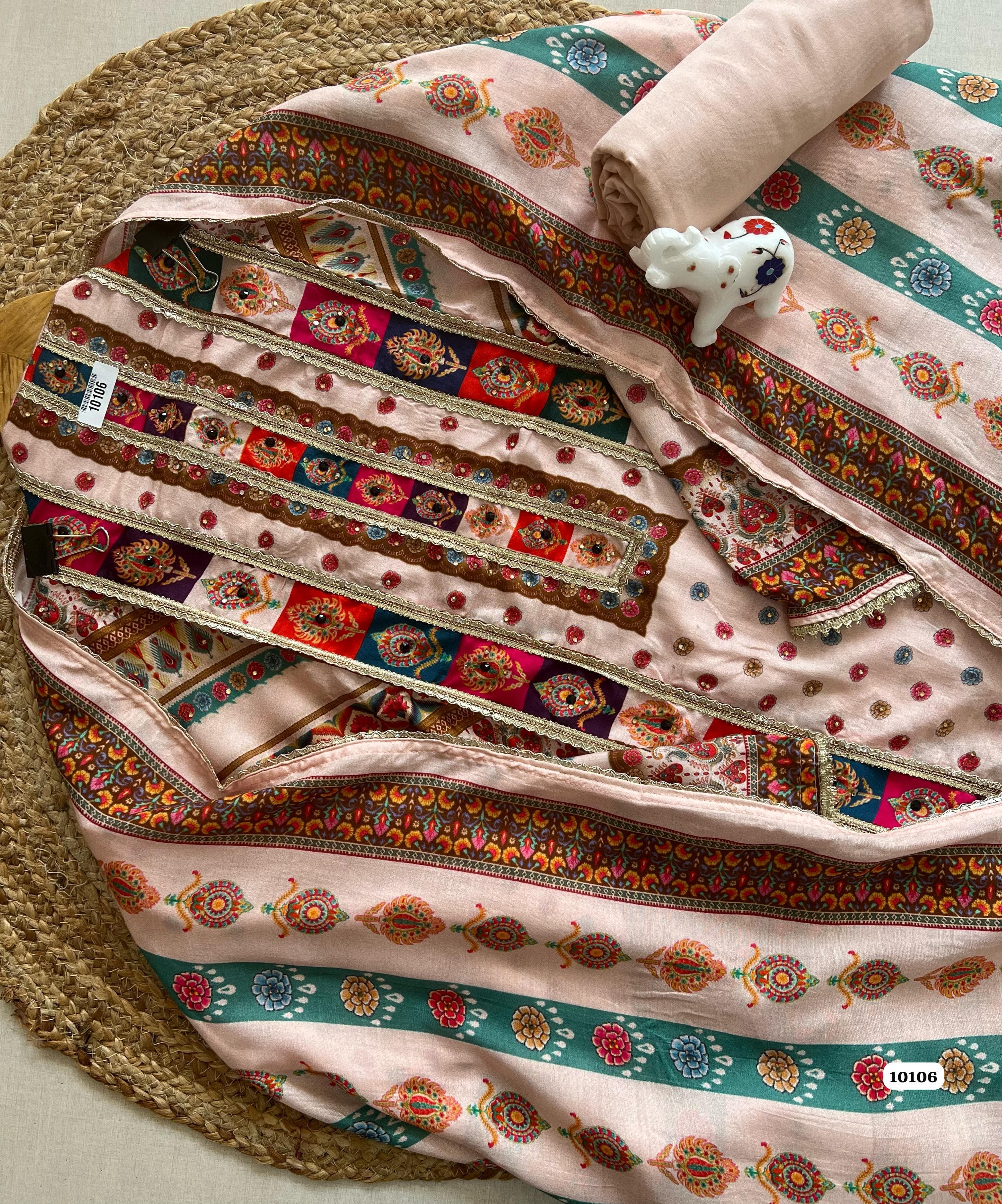 Pure muslin semi stitched suit {10106}