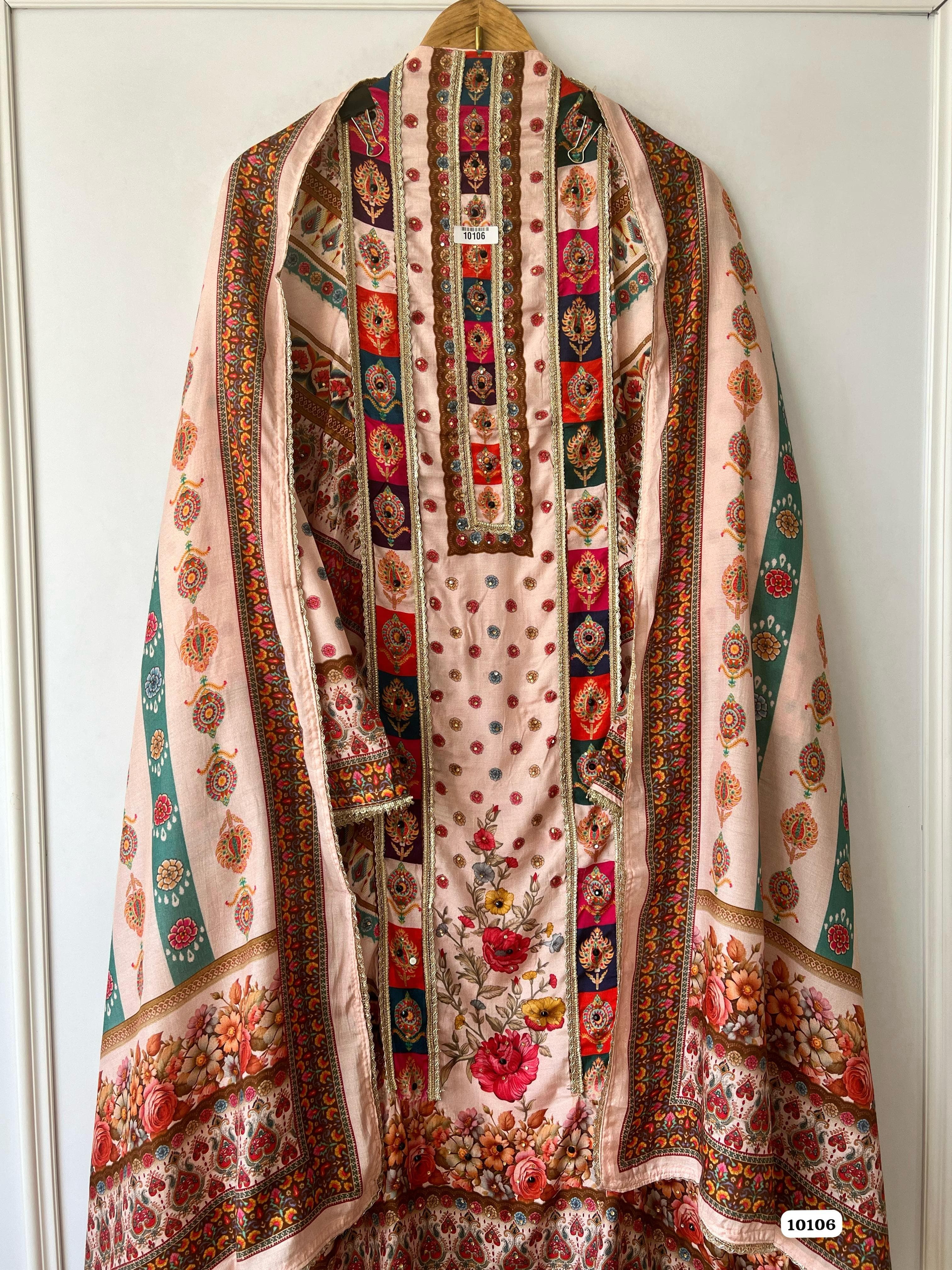 Pure muslin semi stitched suit {10106}