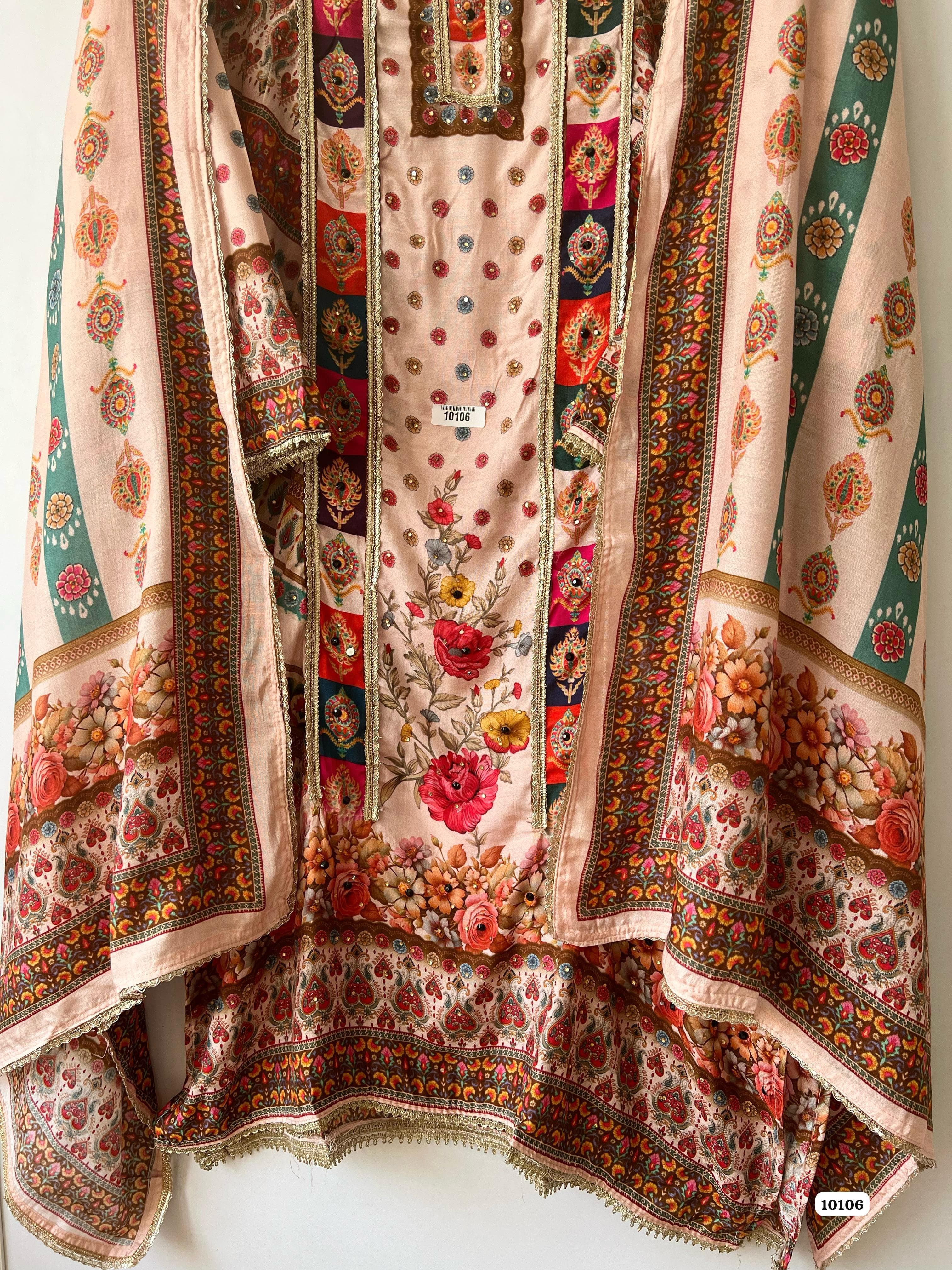 Pure muslin semi stitched suit {10106}