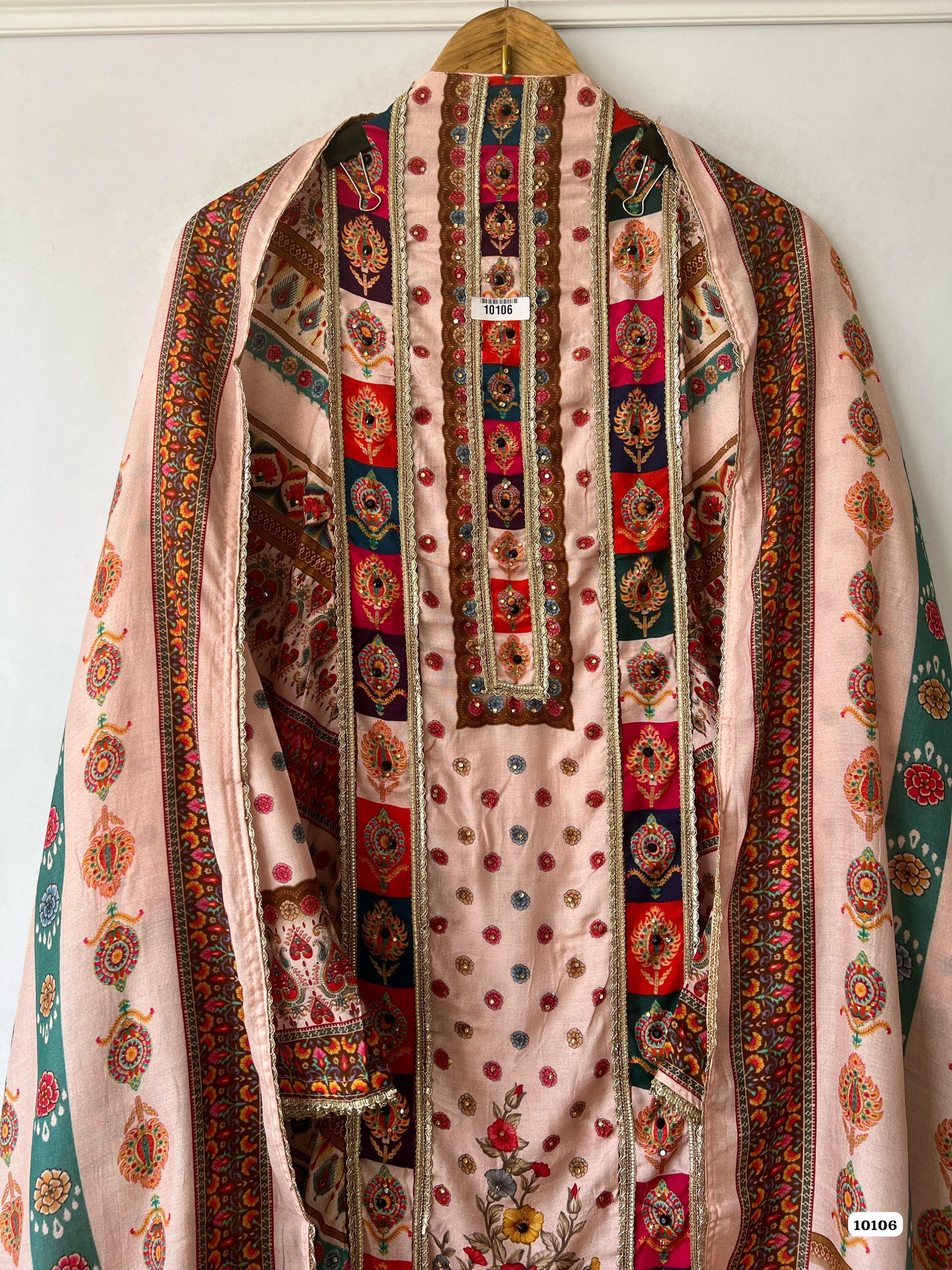 Pure muslin semi stitched suit {10106}