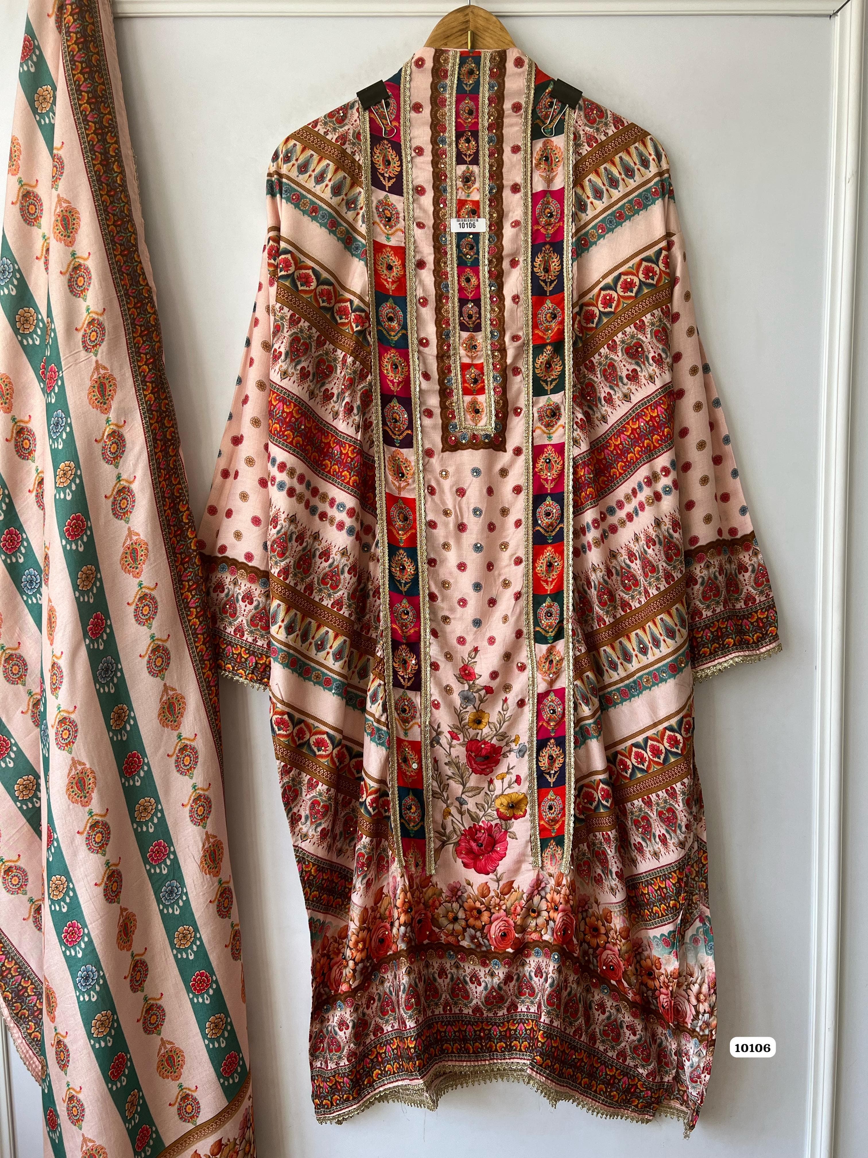 Pure muslin semi stitched suit {10106}
