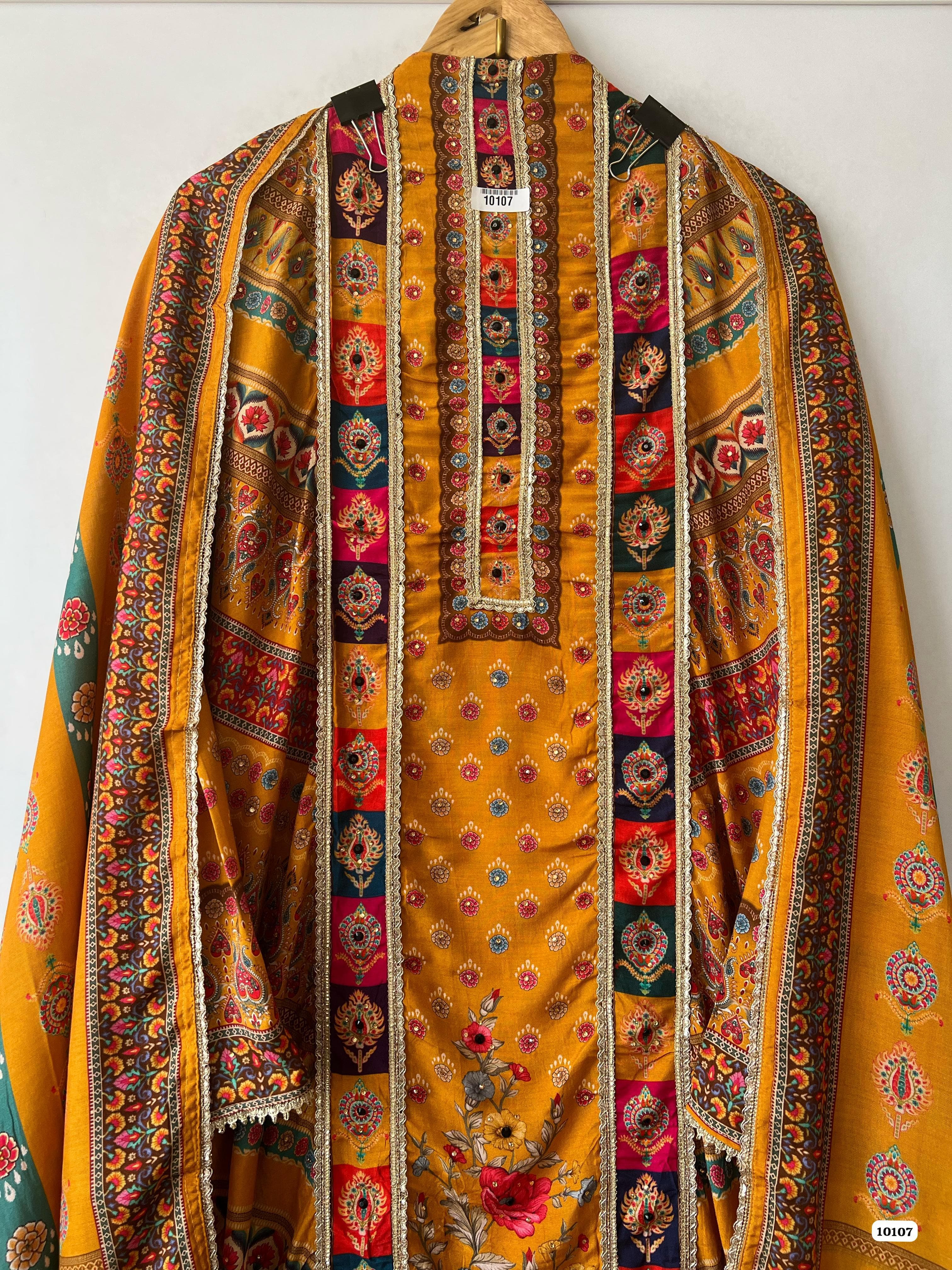 Pure muslin semi stitched suit {10107}