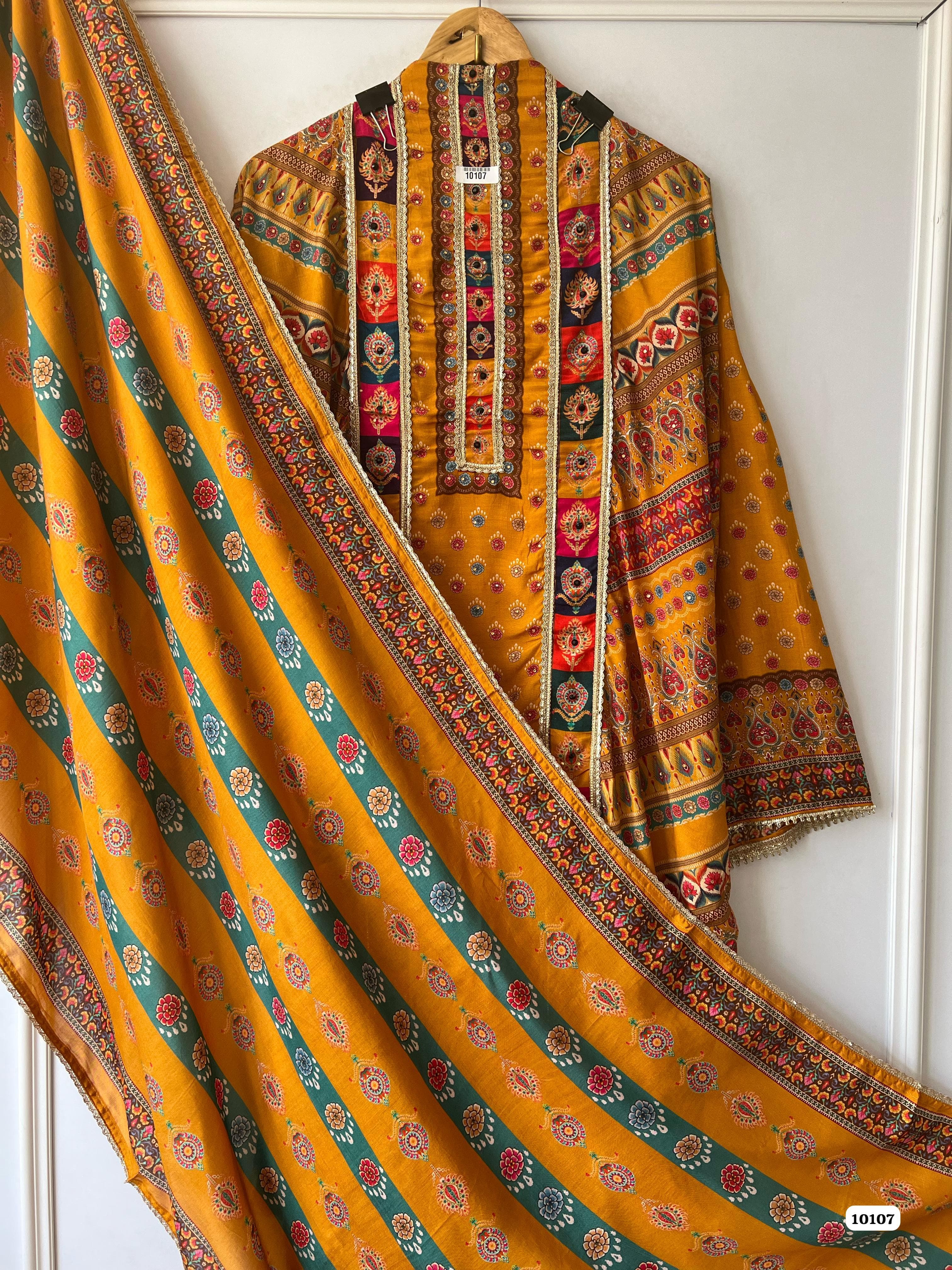 Pure muslin semi stitched suit {10107}
