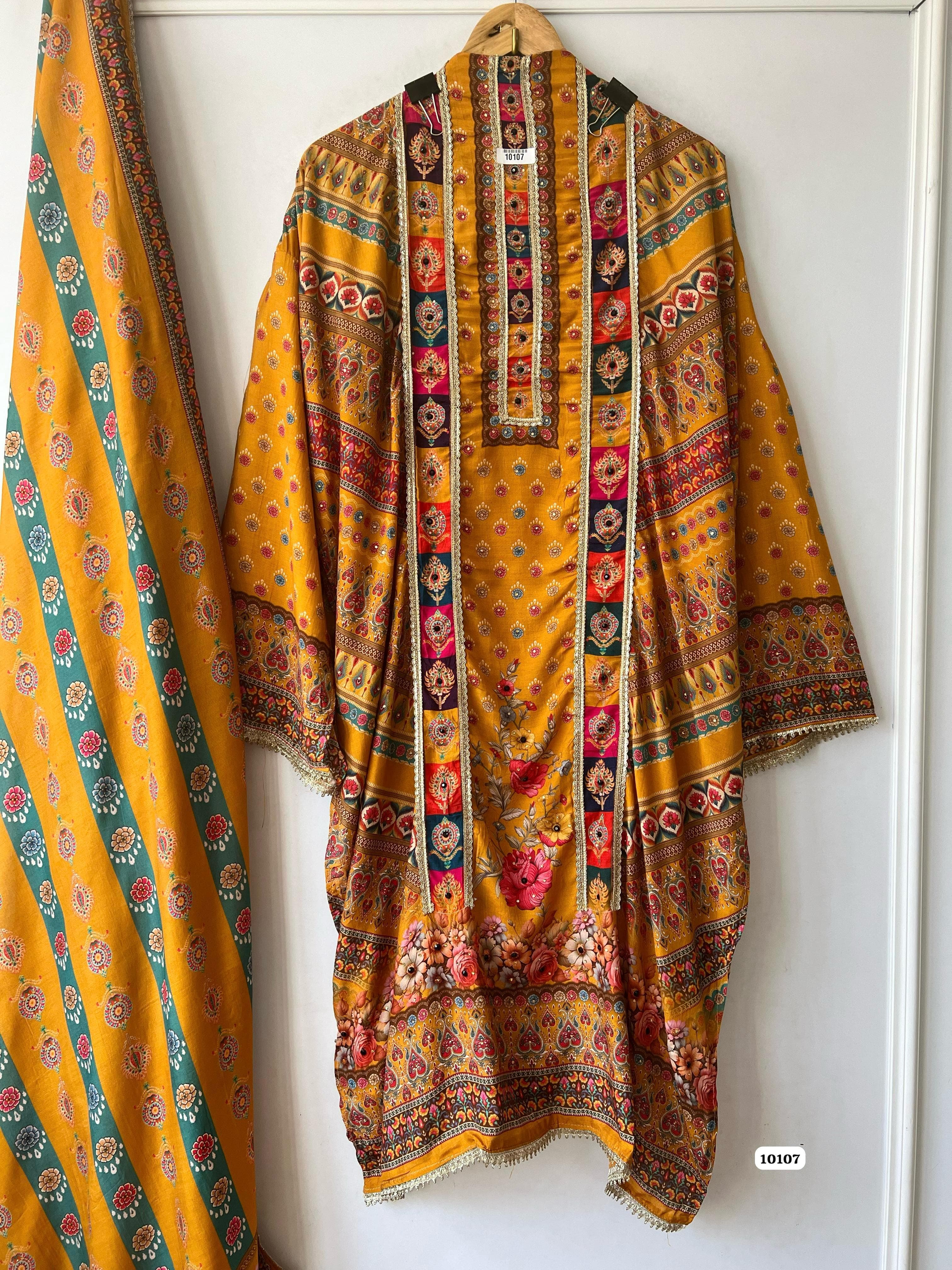 Pure muslin semi stitched suit {10107}