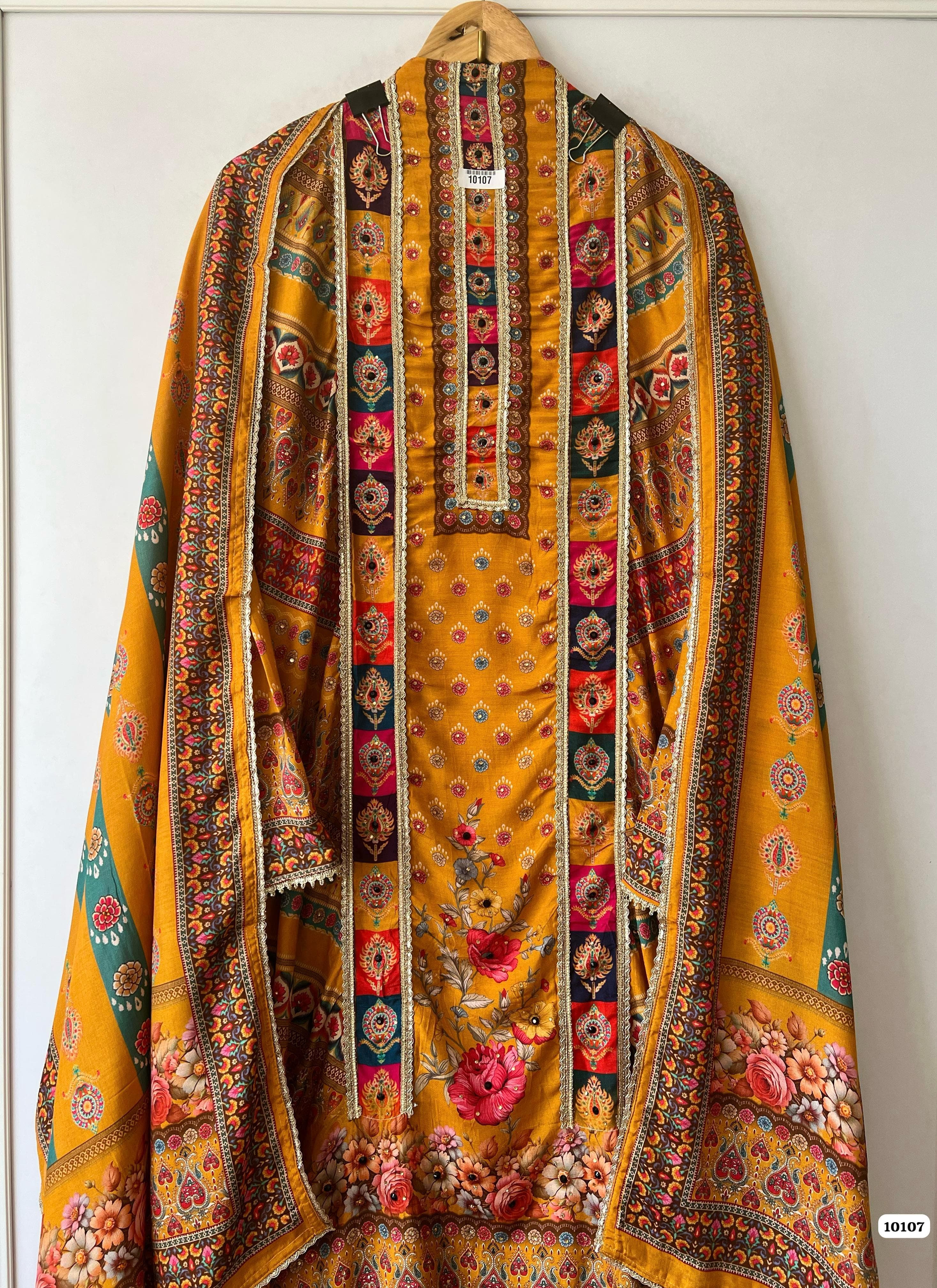 Pure muslin semi stitched suit {10107}