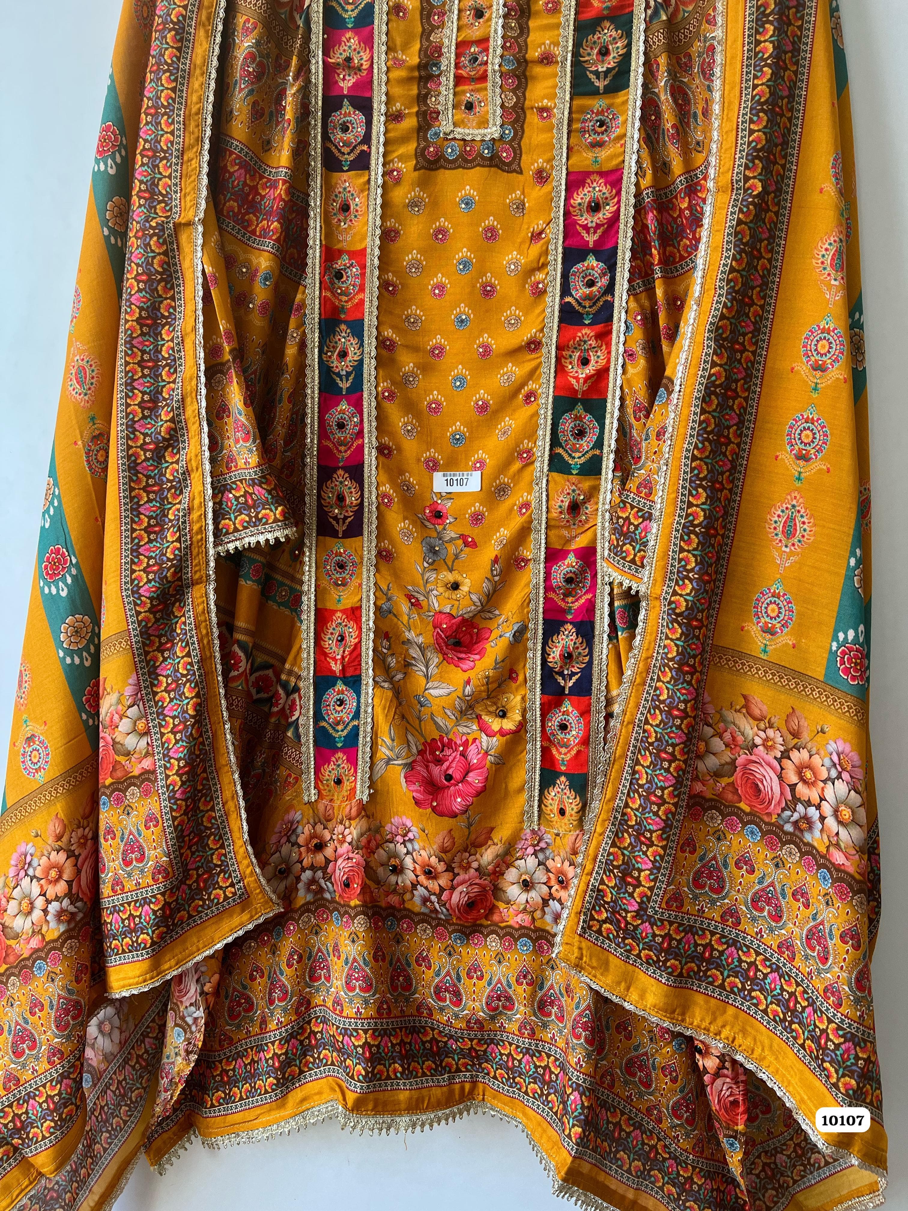 Pure muslin semi stitched suit {10107}