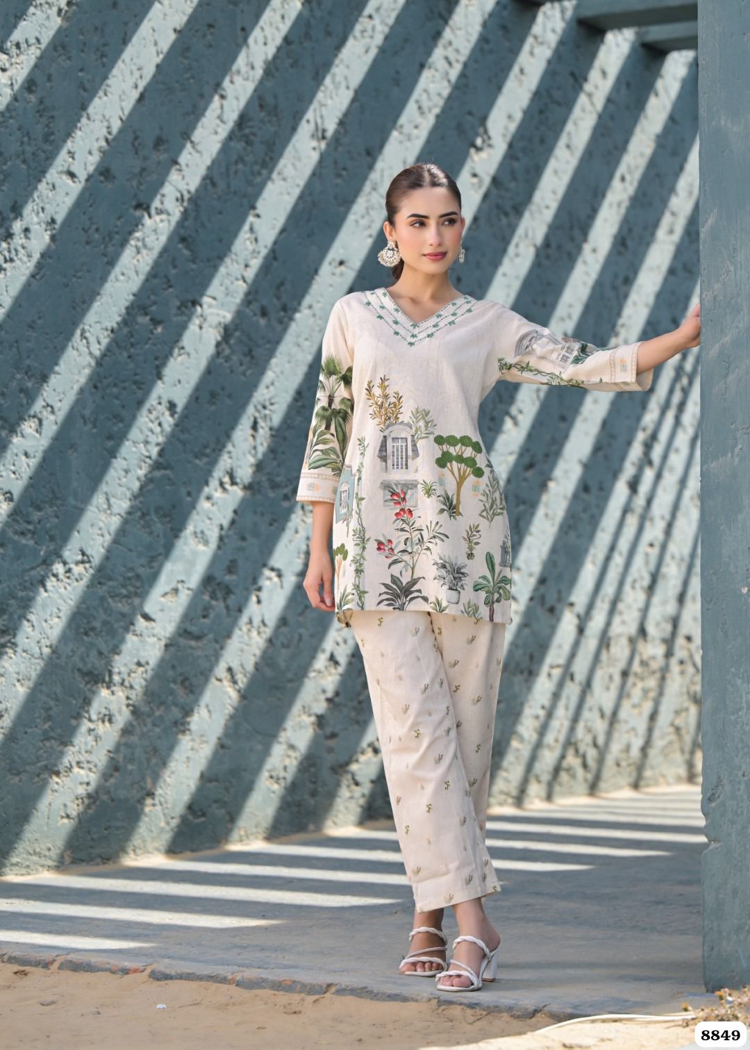 Pure shade of white cotton printed Readymade co-ord {8849}